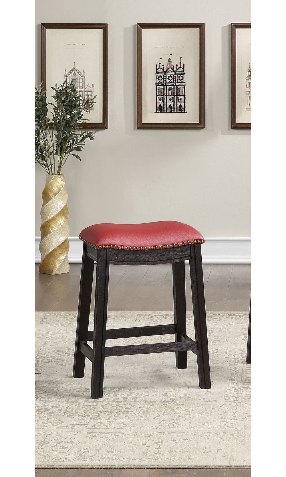 Burgundy PU Upholstery Counter Stool, Set of 2