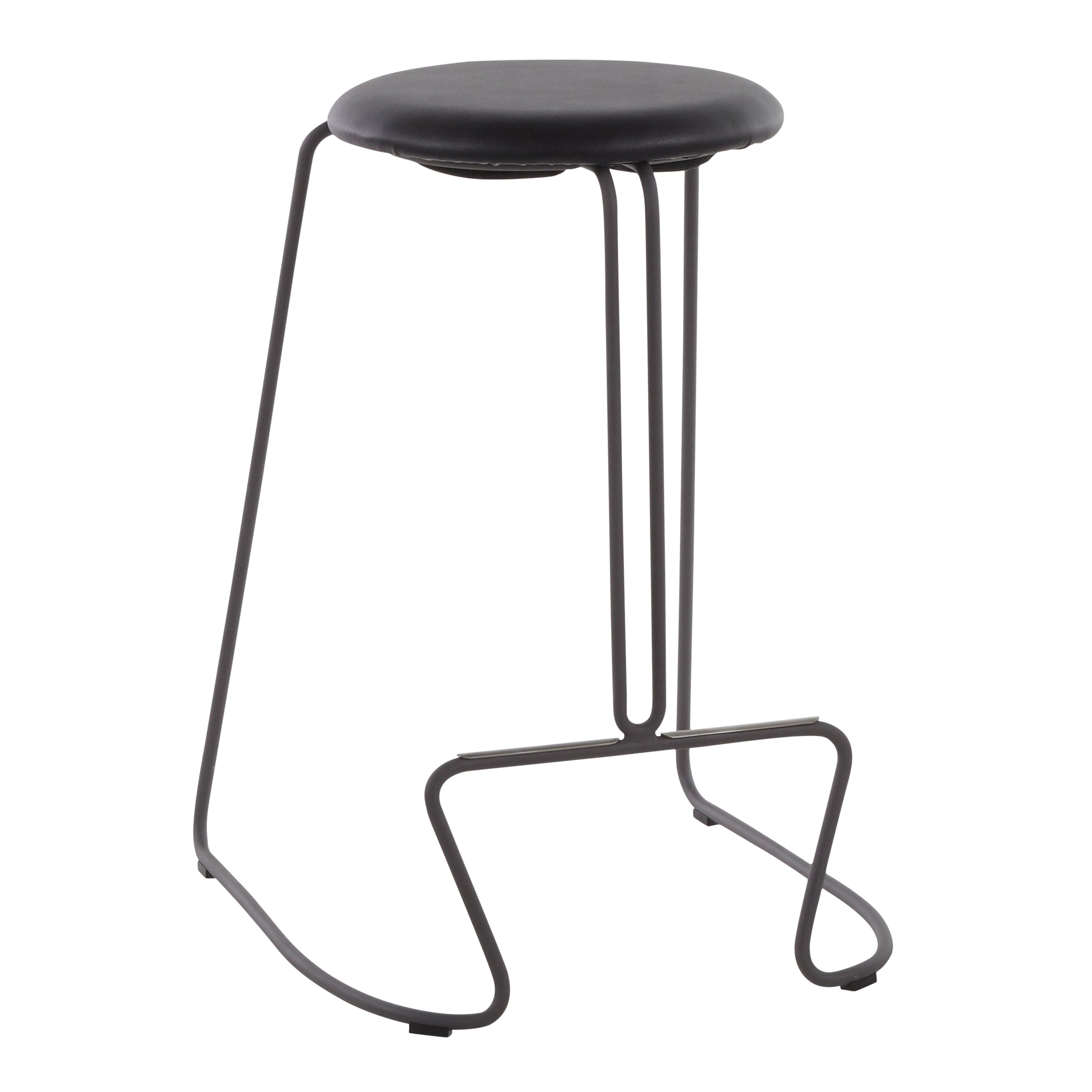 Finn Contemporary Counter Stool in Grey Steel and Black Faux Leather by LumiSource - Set of 2