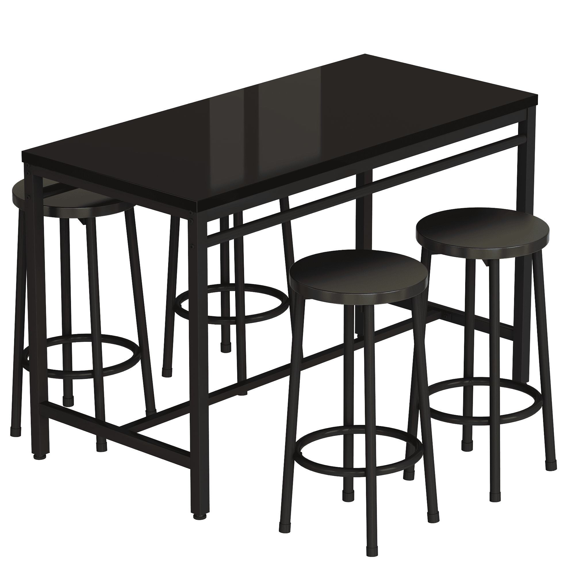 5-piece rural kitchen table with four bar stools, metal frame and MDF, black