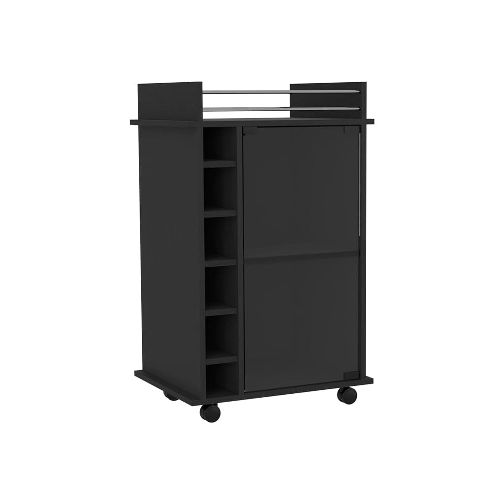 Bar Cart Baltimore, Two Tier Cabinet With Glass Door, Six Wine Cubbies, Black Wengue Finish