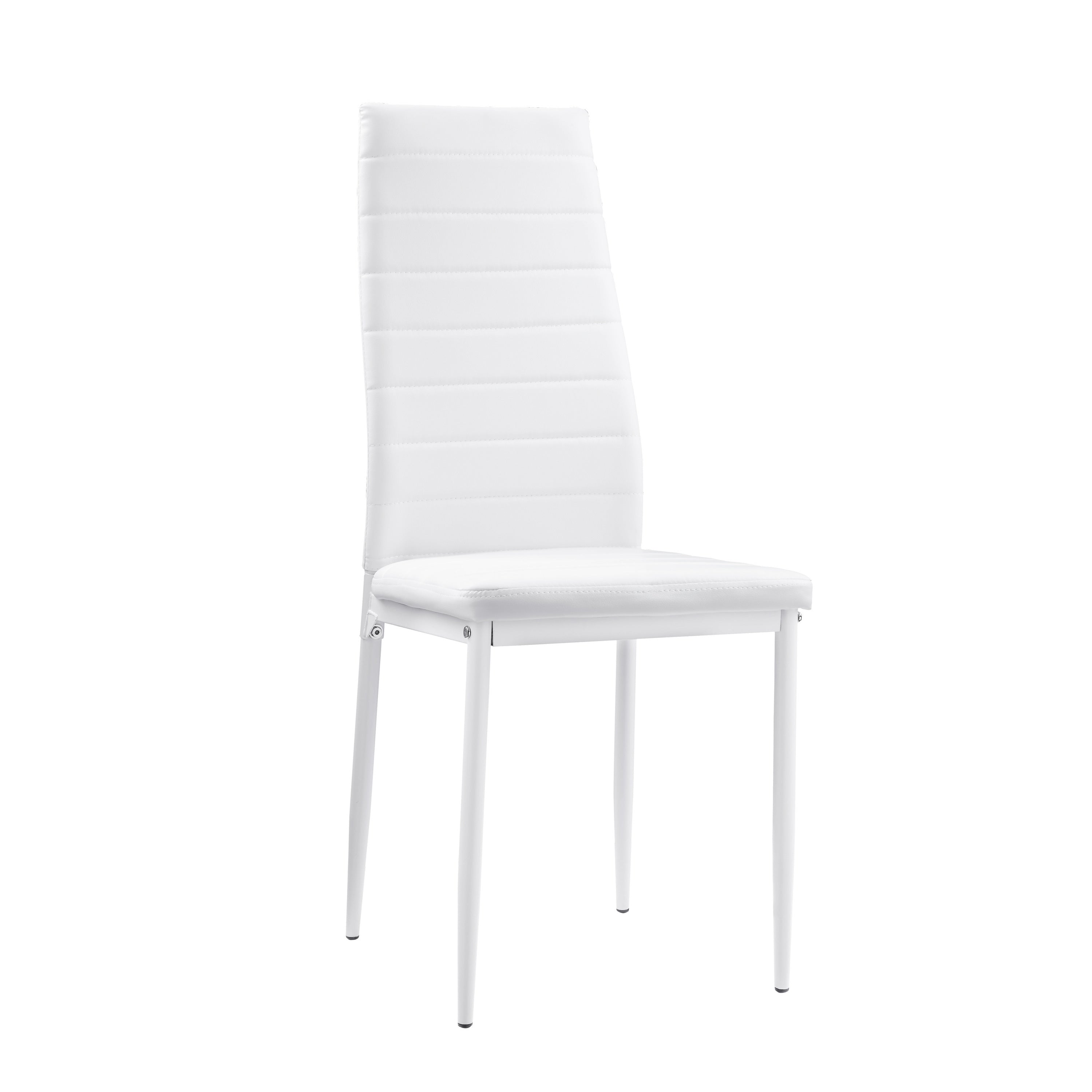 Modern Style White Metal Finish Side Chairs 2pc Set Faux Leather Covered Contemporary Dining Room Furniture