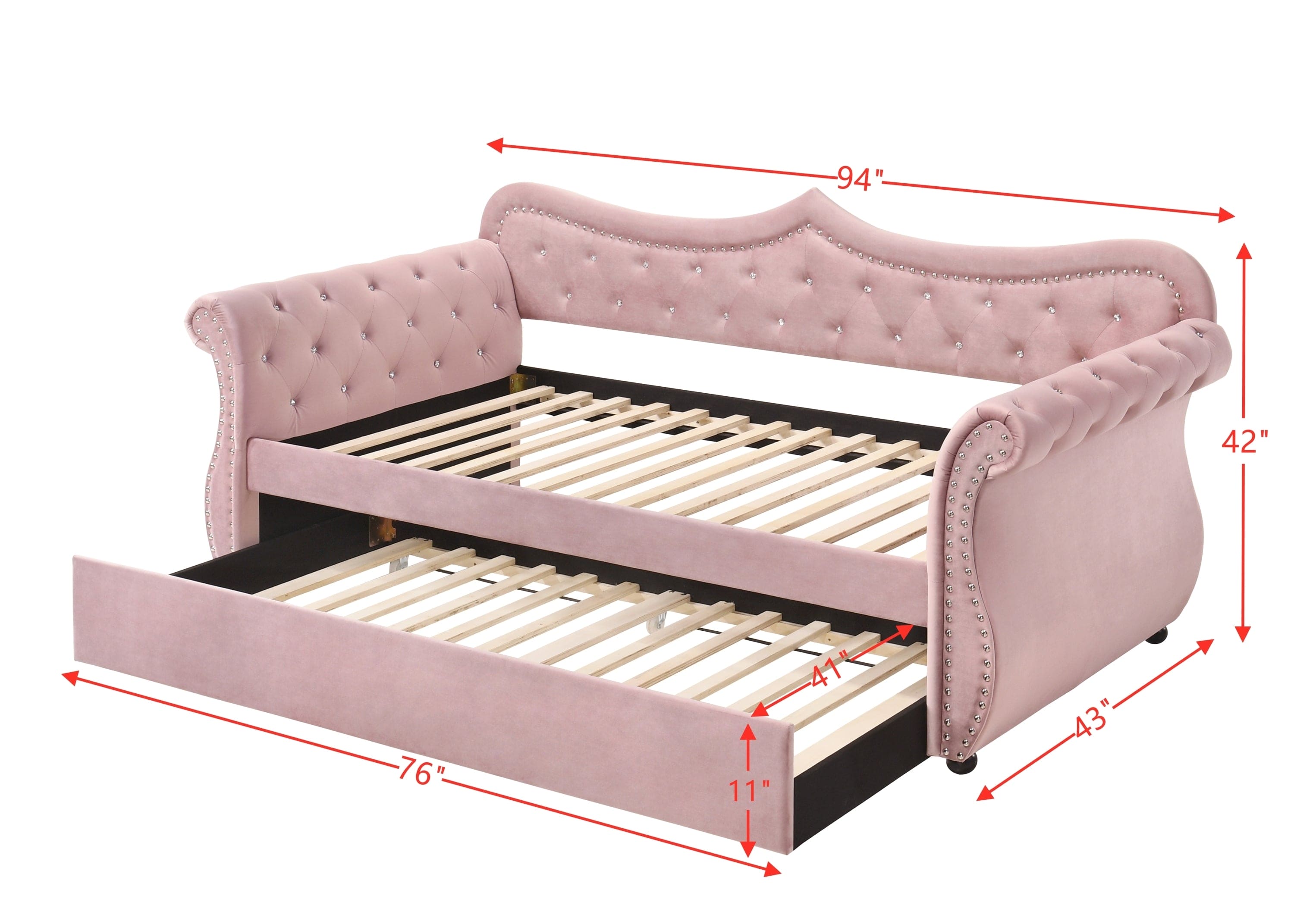 ACME Adkins Daybed & Trundle, Pink Velvet 39420