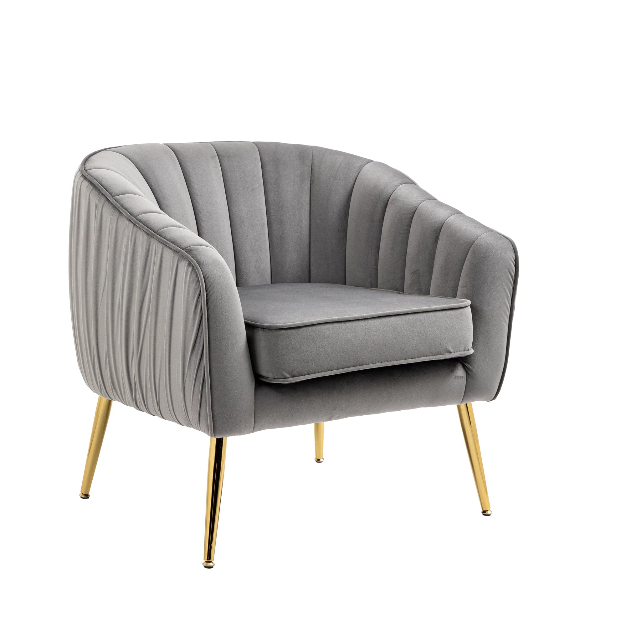 Velvet Accent Chair with Ottoman, Modern Tufted Barrel Chair Ottoman Set for Living Room Bedroom, Golden Finished, Grey