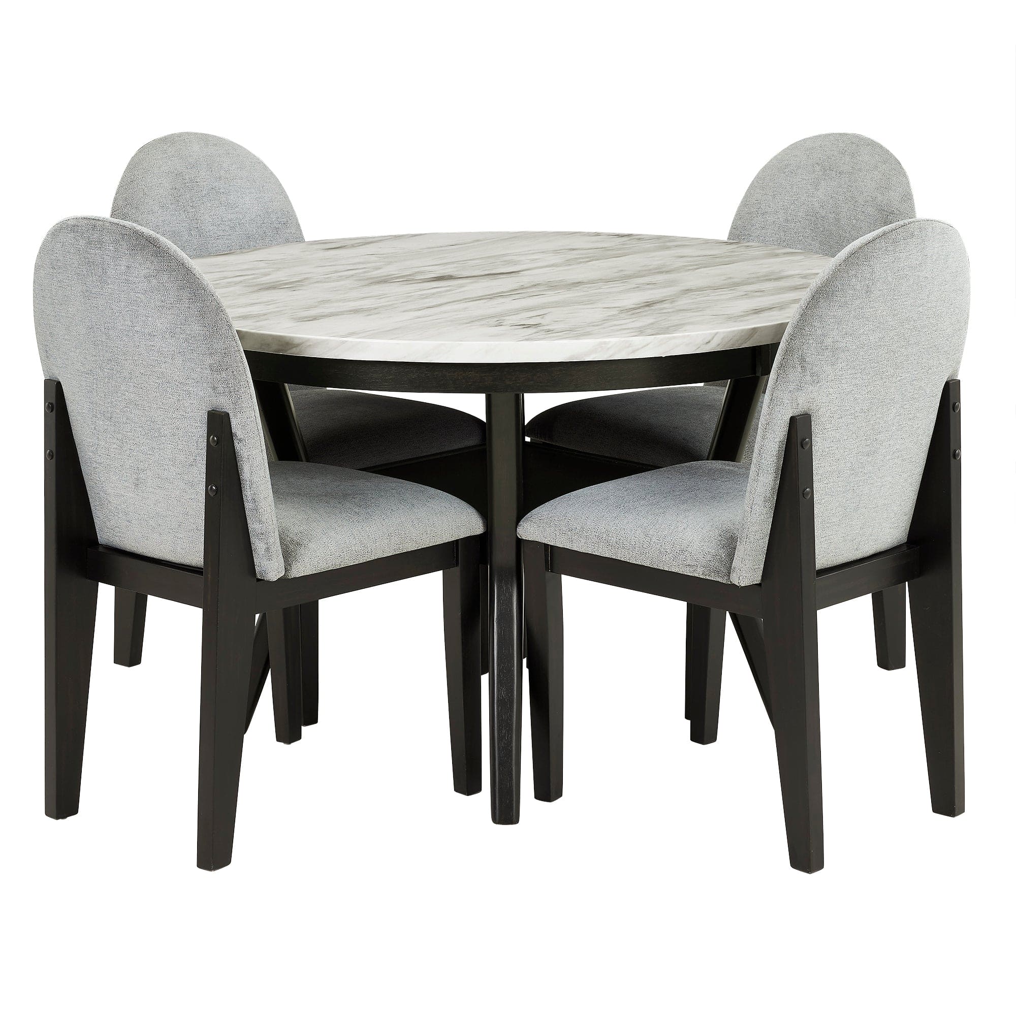 5 piece dining table and chair set, round dining table with 4 upholstered chairs, dining table set with storage