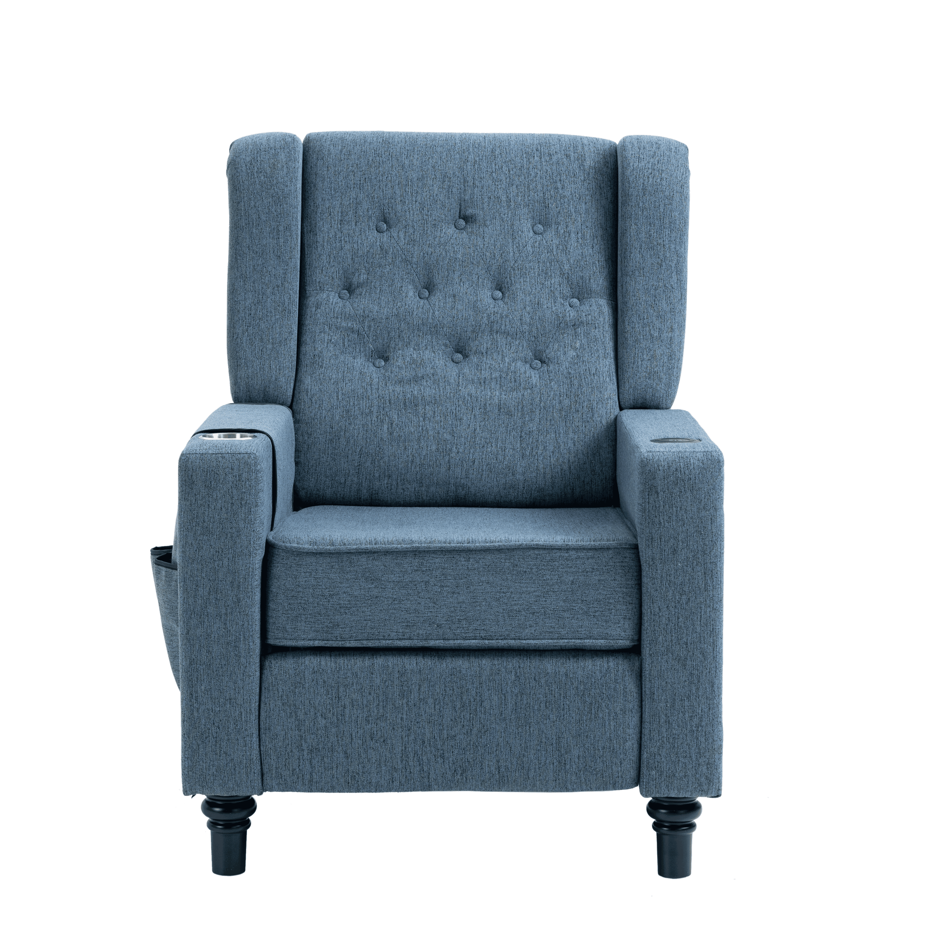 Arm Pushing Recliner Chair, Modern Button Tufted Wingback Push Back Recliner Chair, Living Room Chair Fabric Pushback Manual Single Reclining Sofa Home Theater Seating for Bedroom,Navy Blue