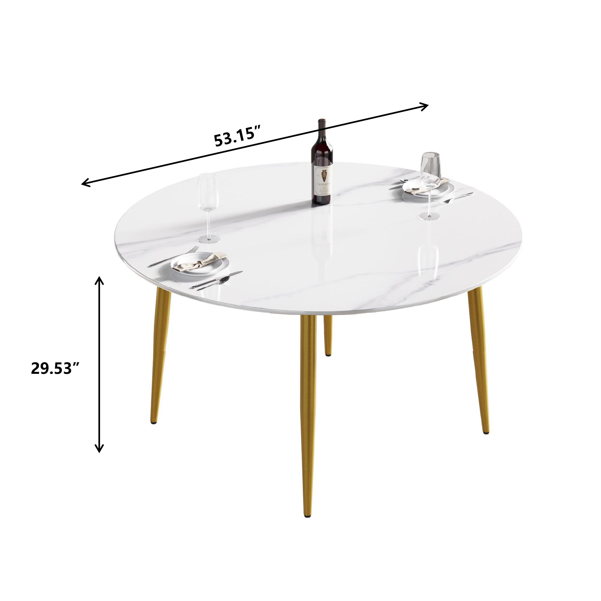 53.15"Modern man-made stone round golden metal dining table-position for 6 people