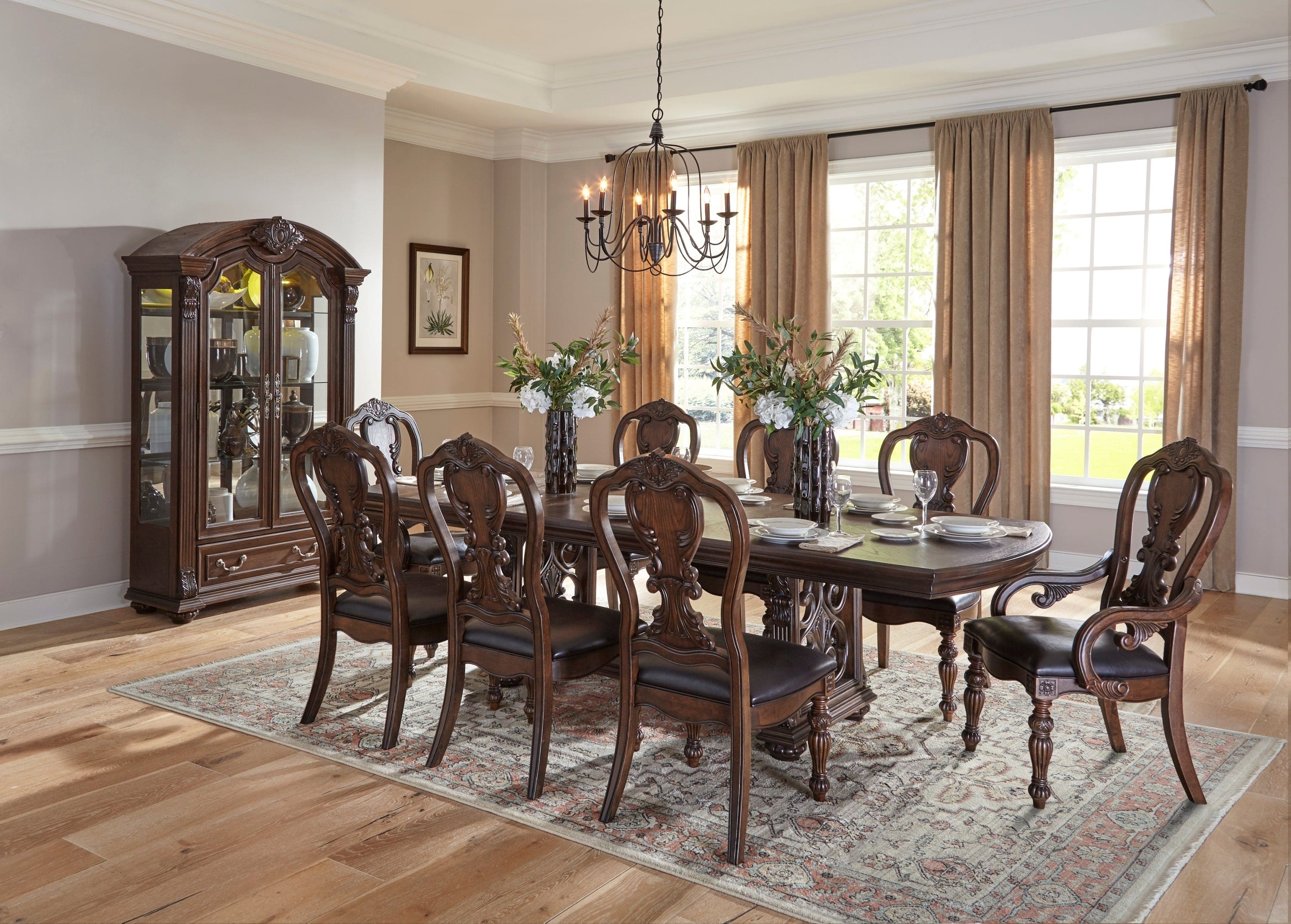 Traditional Formal Dining Room Furniture 1pc Table with Separate Extension Leaf Classic Routed Pilasters, Moldings and Decorative Pediments Dark Oak Finish