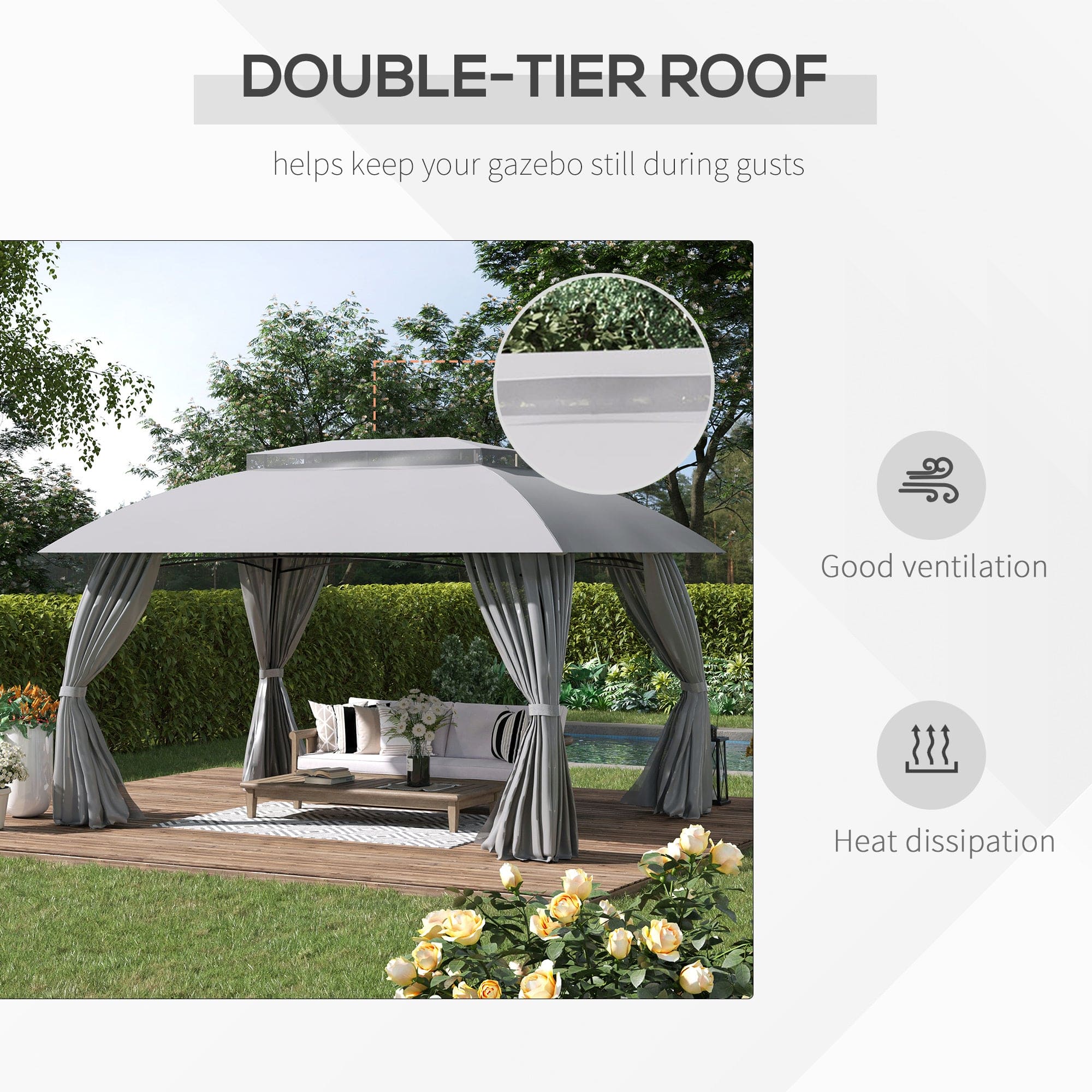 10' x 13' Patio Gazebo Canopy, Double Vented Roof, Steel Frame, Curtain Sidewalls, Outdoor Sun Shade Shelter for Garden, Lawn, Backyard, Deck, Gray