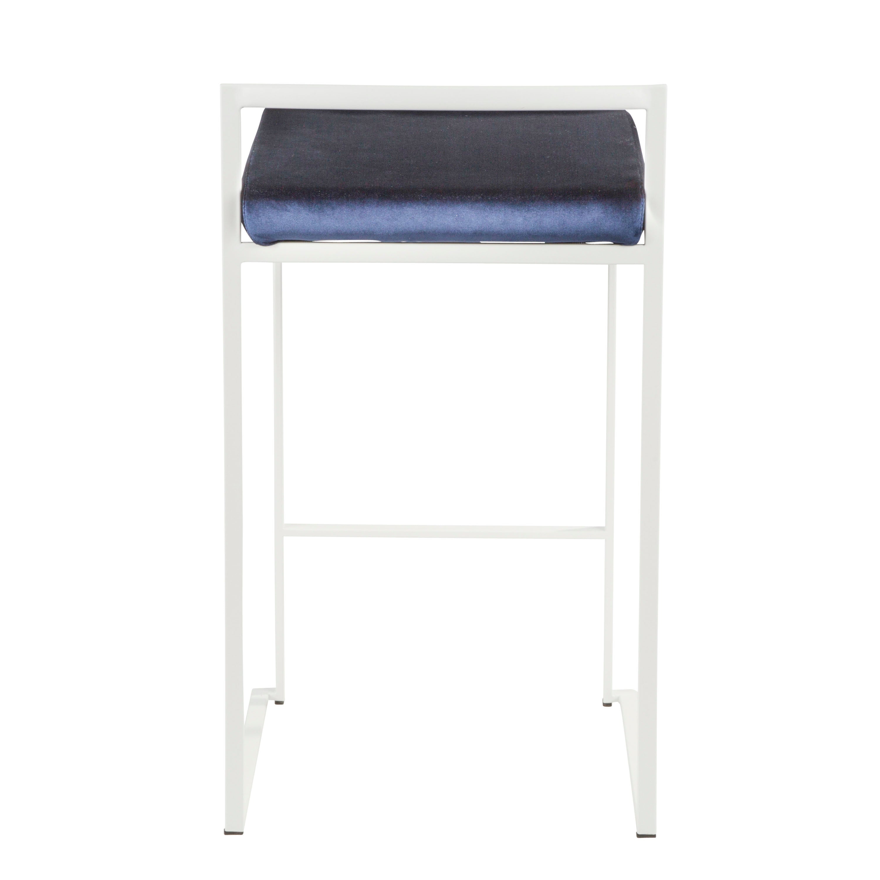 Fuji Contemporary Stackable Counter Stool in White with Blue Velvet Cushion by LumiSource - Set of 2