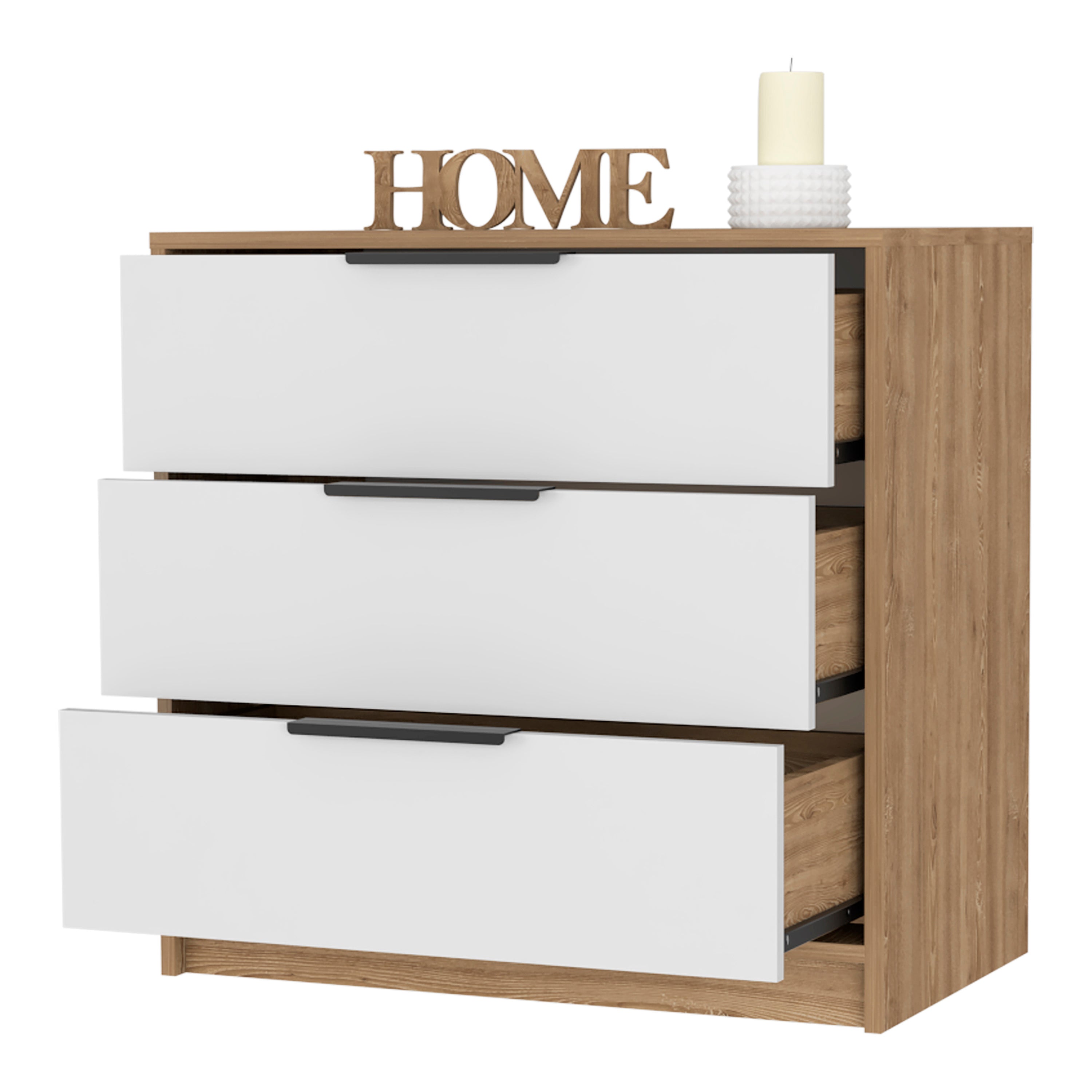 3 Drawers Dresser Maryland, Superior Top, White / Pine Finish