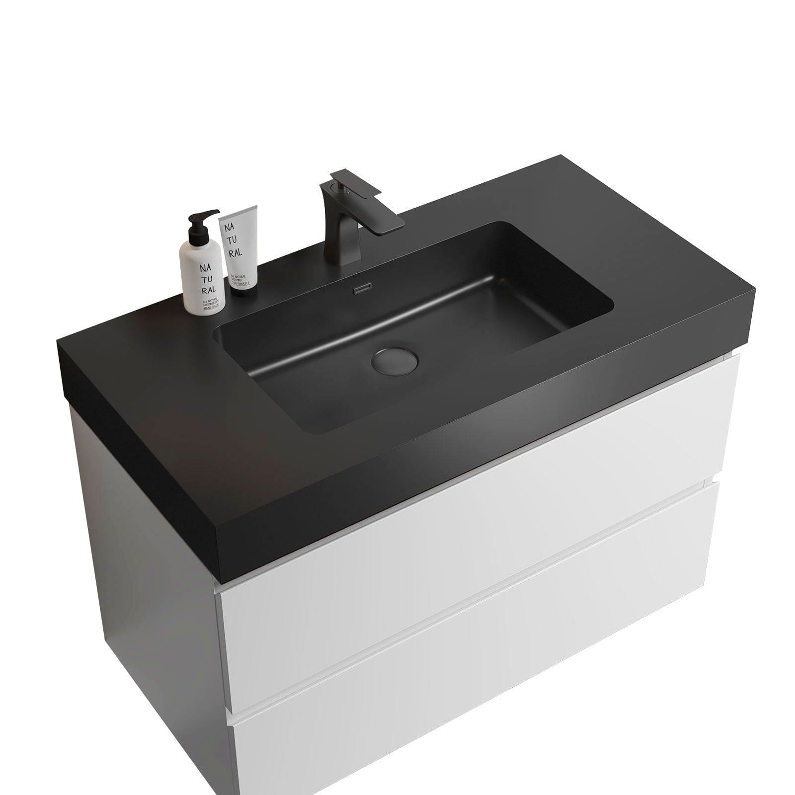 Alice 36" White Bathroom Vanity with Sink, Large Storage Wall Mounted Floating Bathroom Vanity for Modern Bathroom, One-Piece Black Sink Basin without Drain and Faucet