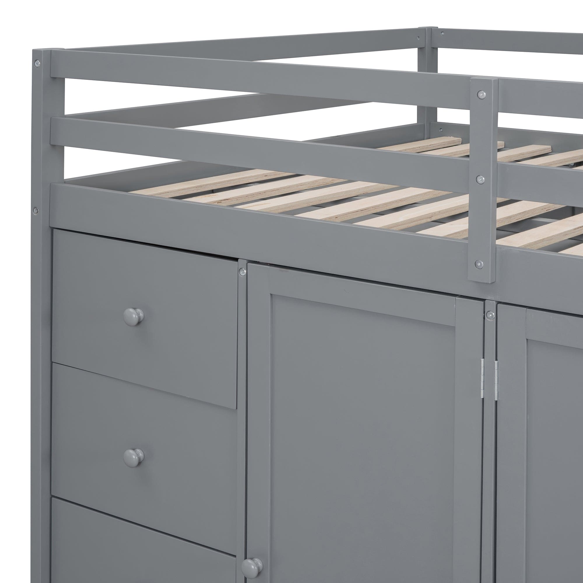 Full Size Wood Loft Bed With Built-in Wardrobes, Cabinets and Drawers, Gray