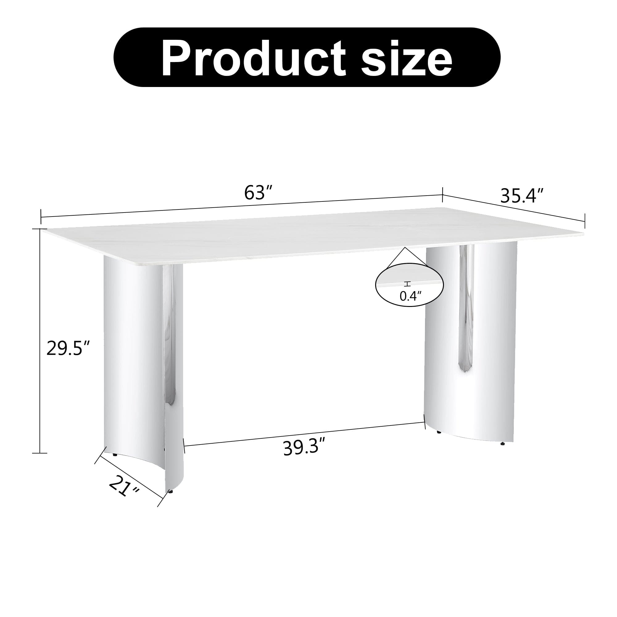 Modern minimalist dining table. White imitation marble glass sticker desktop, stainless steel legs, stable and beautiful. Suitable for living room and dining room  63" *35.4" *29.5"   DT-69