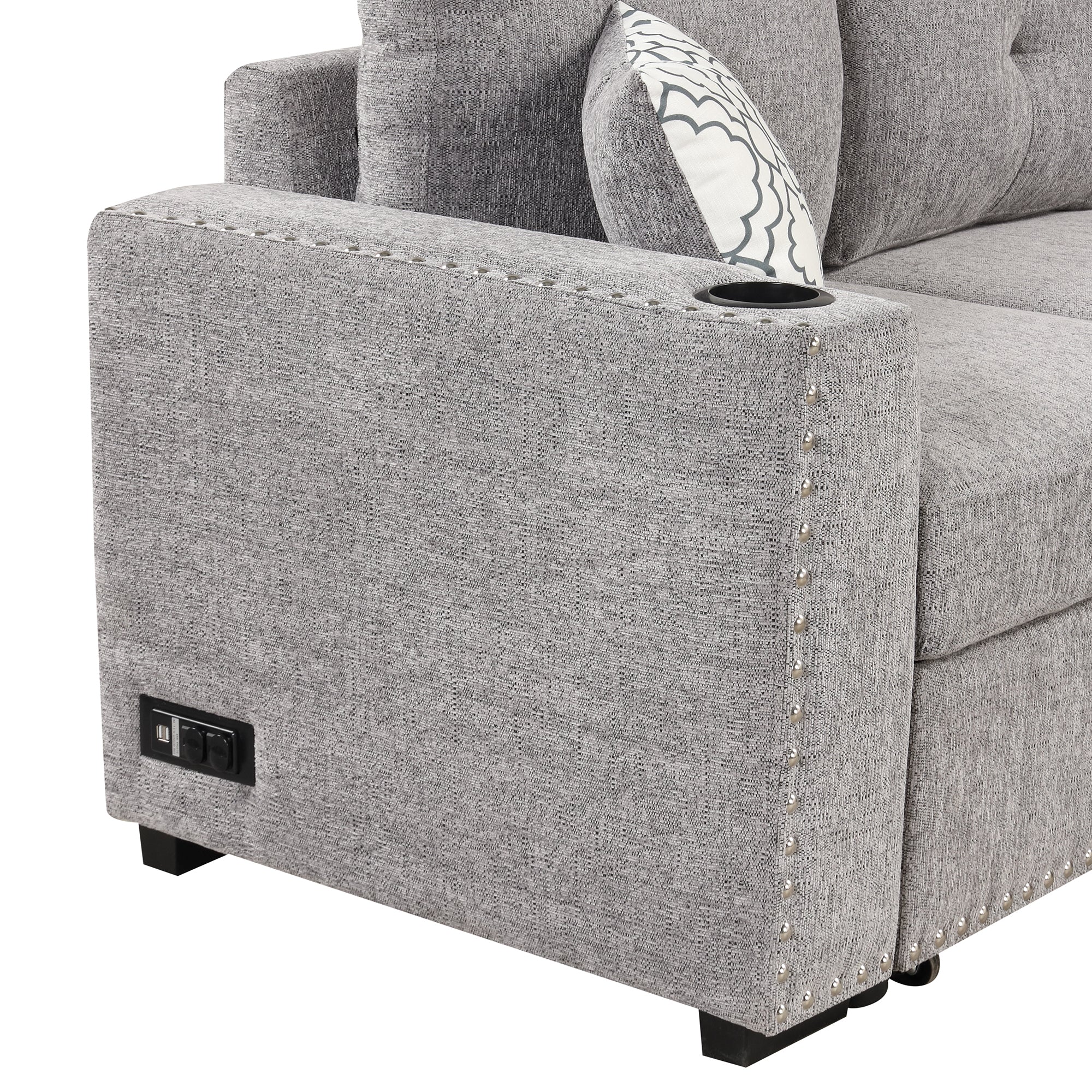 Sofa Bed L-Shaped Corner Sofa, Light Gray