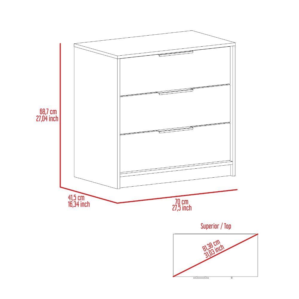 3 Drawers Dresser Maryland, Superior Top, Light Gray Finish