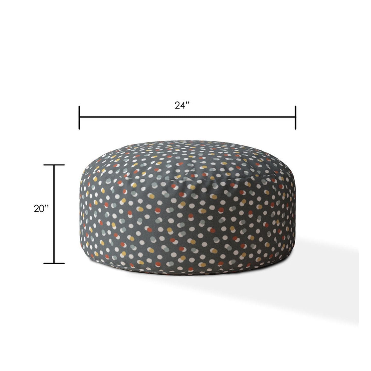 Indoor DANCING DOTS Greyish Blue Round Zipper Pouf - Stuffed - Extra Beads Included! - 24in dia x 20in tall