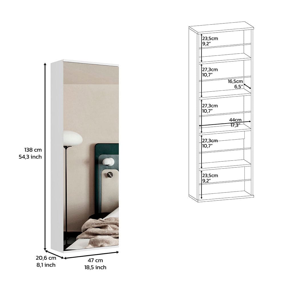 Wall Mounted Shoe Rack With Mirror Chimg, Single Door, White Finish