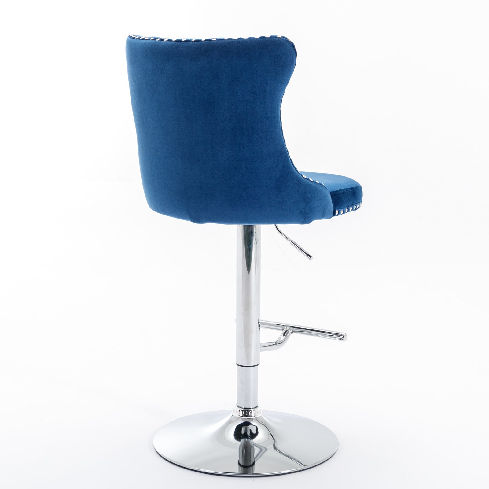 A&A Furniture,Swivel Velvet Barstools Blue,Set of 2