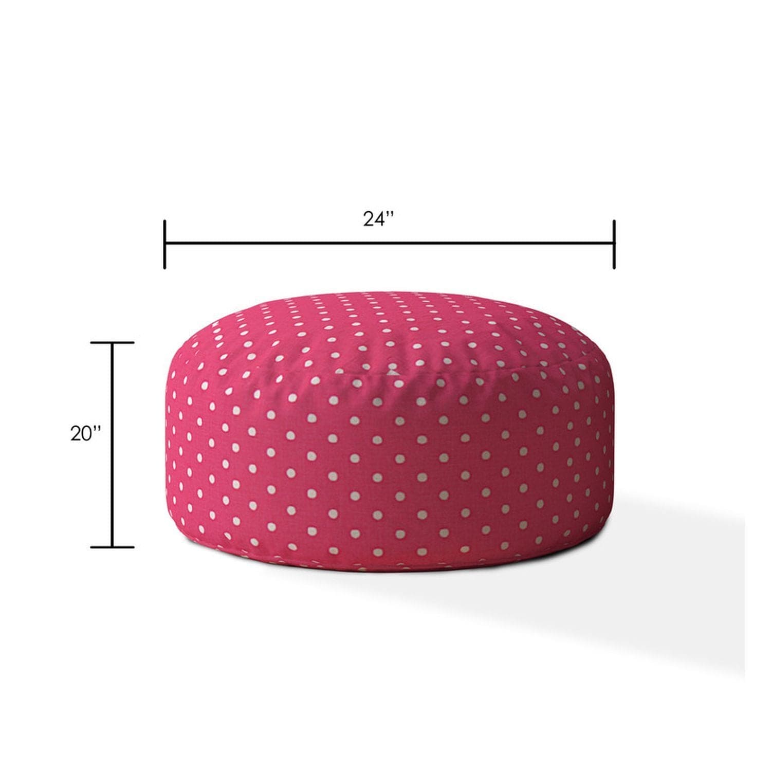 Indoor DINER DOT Hot Pink/White Round Zipper Pouf - Stuffed - Extra Beads Included! - 24in dia x 20in tall