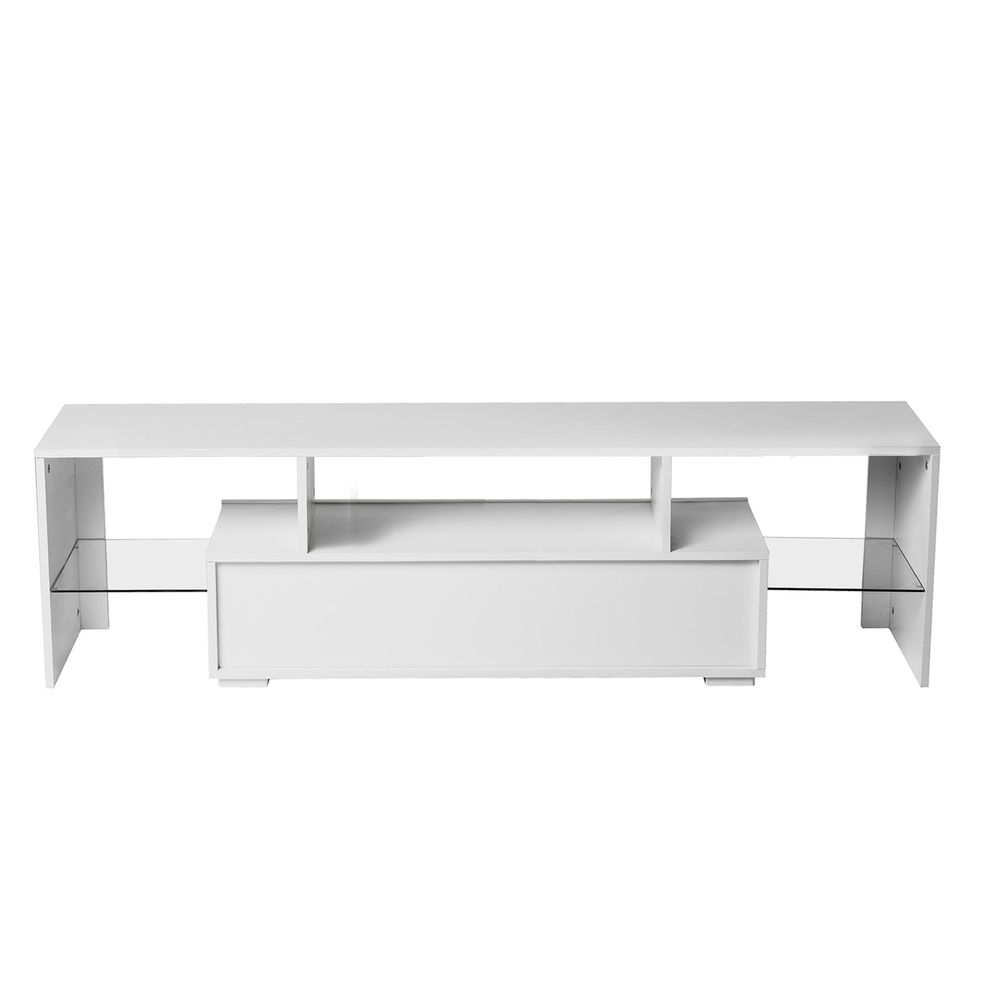 FashionTVstandTVcabinet,EntertainmentCenter,TVstationTV console,media console,with LEDlight belt,light belt remote control,toughenedglassshelf,metal handle,Canbeplaced in the living room,bedroom,White