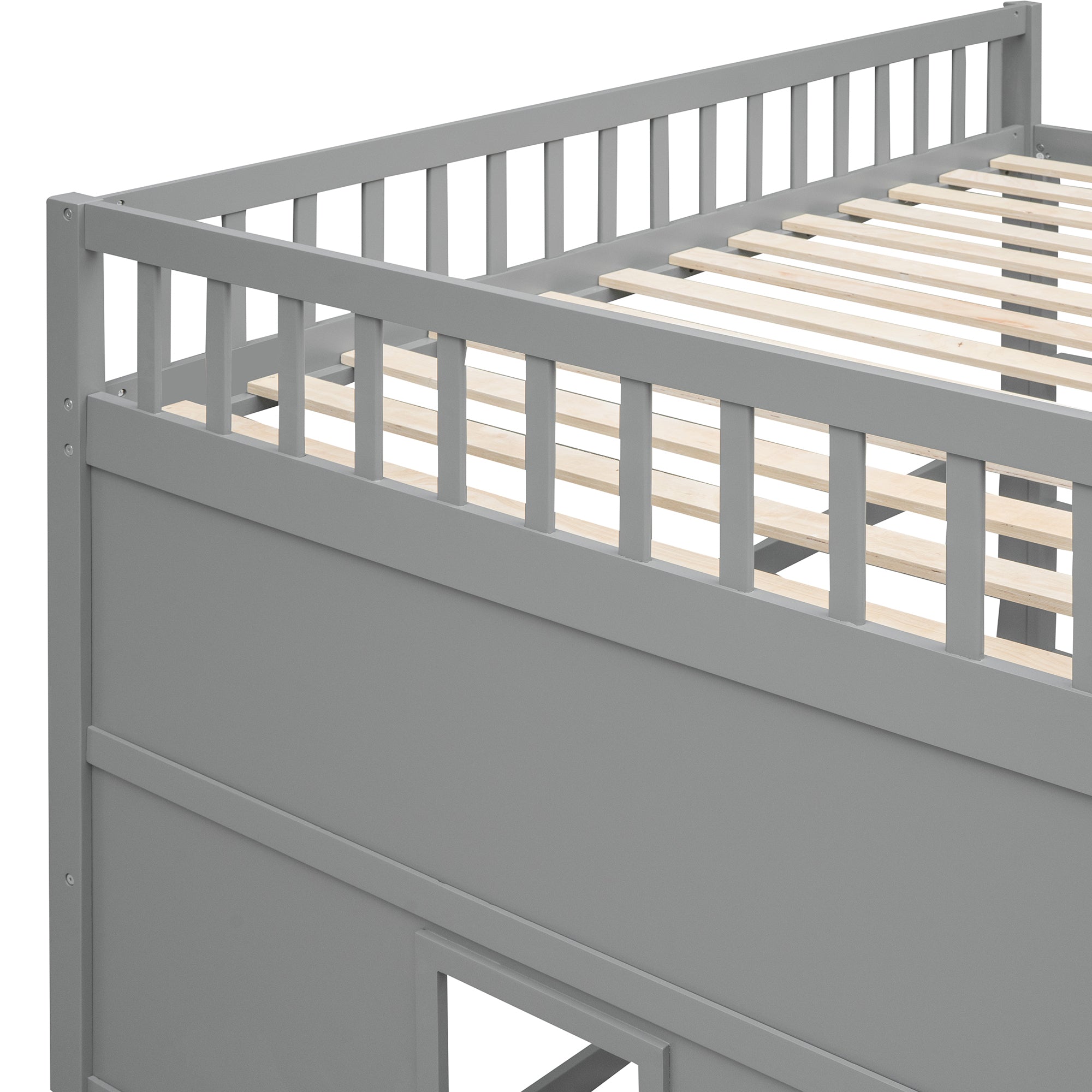 Full Size House Loft Bed With Ladder-Gray