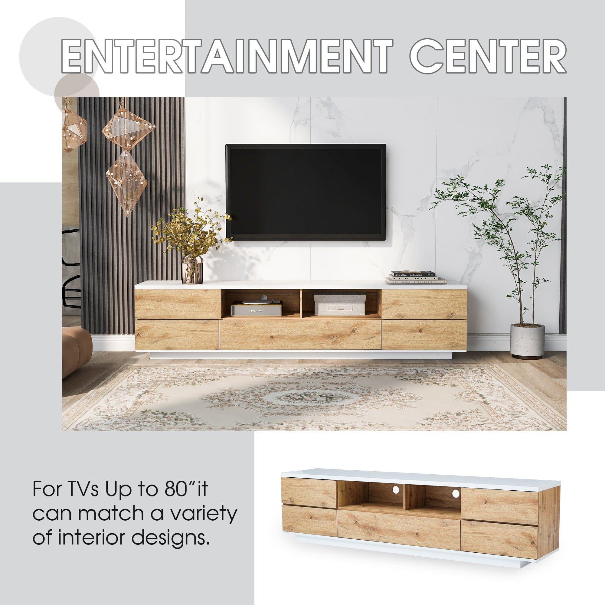 Modern TV stand for TVs up to 80'' , Media Console with Multi-Functional Storage, Entertainment Center  with Door Rebound Device, TV cabinet for living room,Bedroom