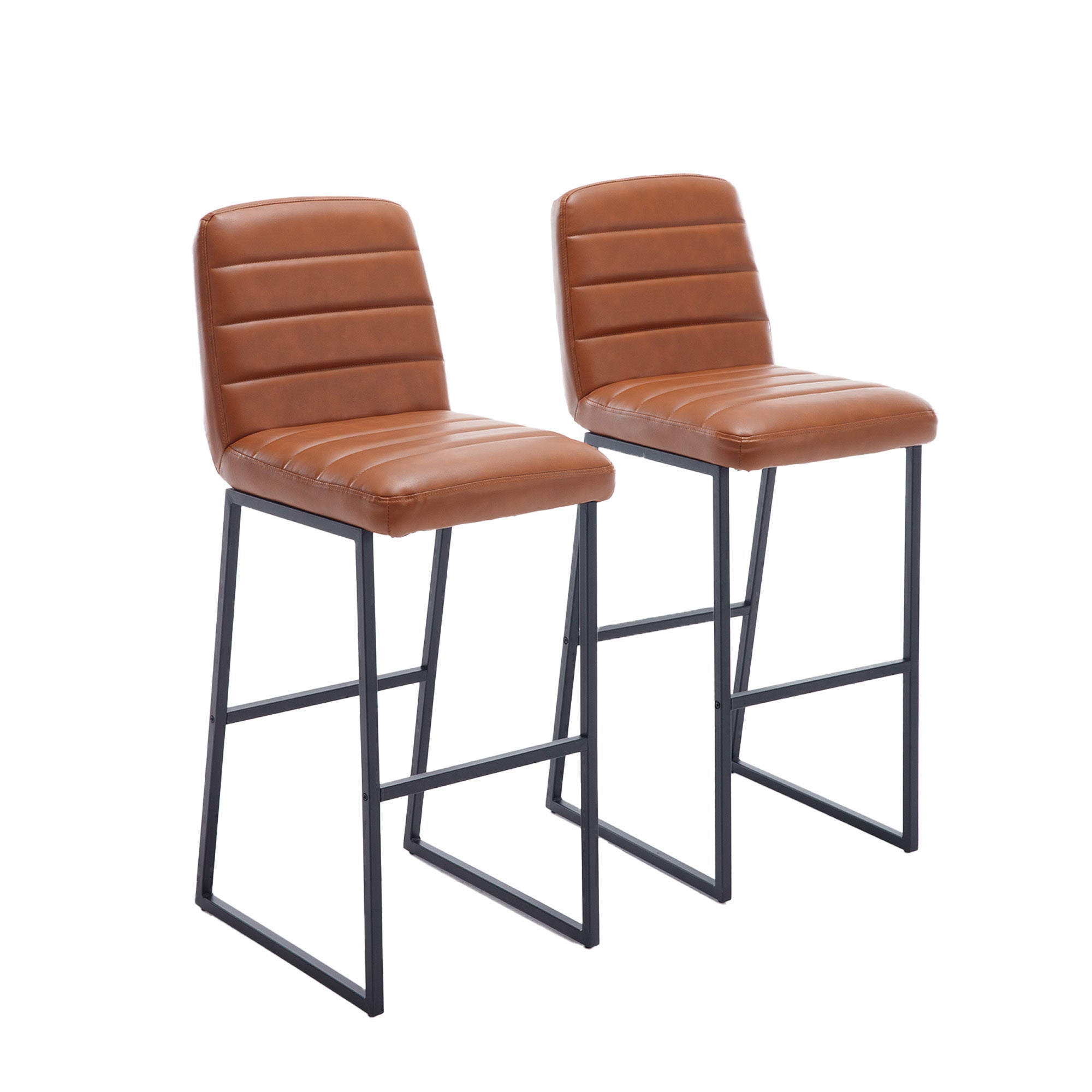 Bar Stools Set of 2 With Back,Upholstered PU Leather Kitchen Breakfast Bar Stools with Footrest,Brown