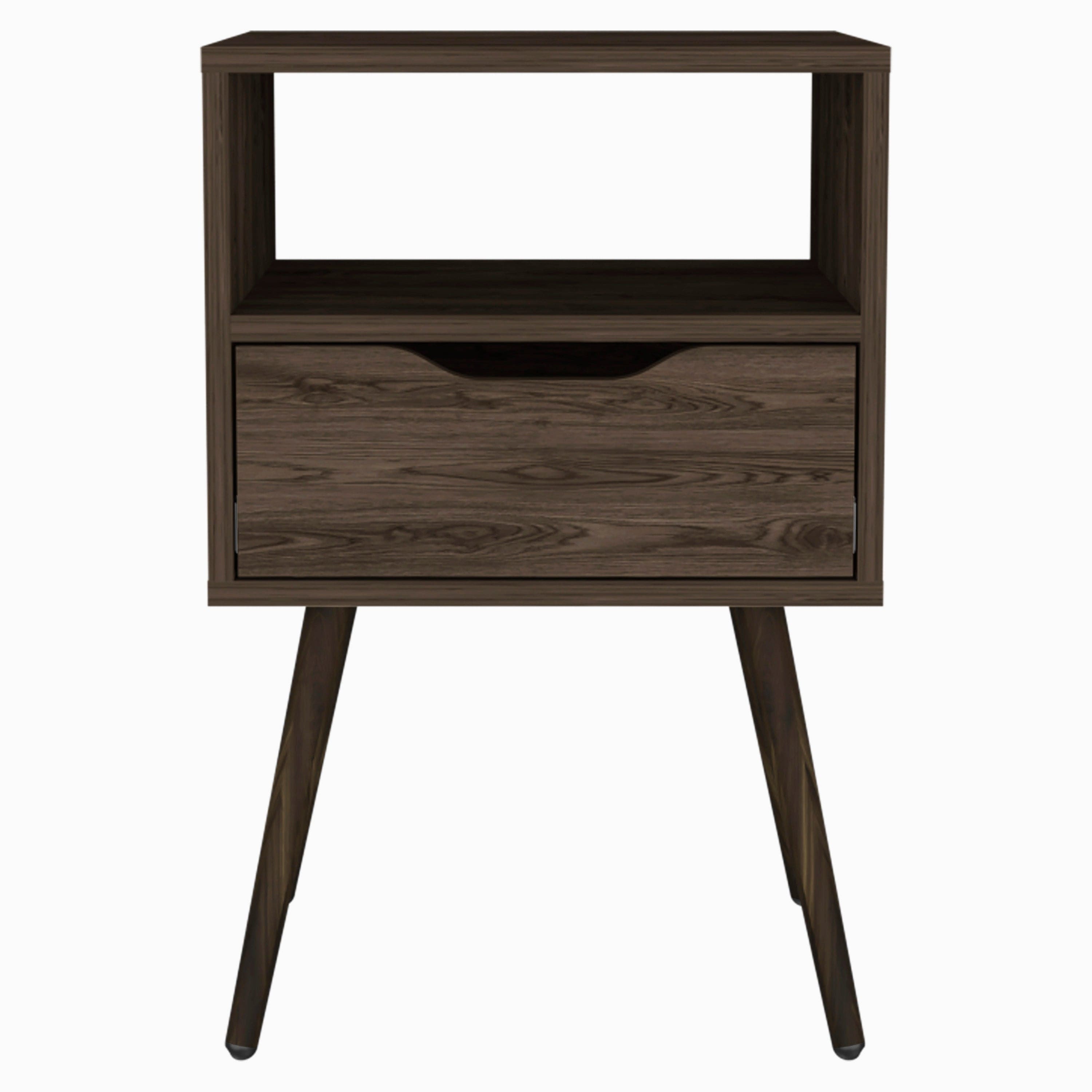 Nightstand  Fugaz, Open Shelf, Single Drawer, Dark Walnut Finish