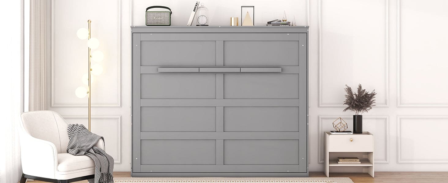 Queen Size Murphy Bed Wall Bed,Gray