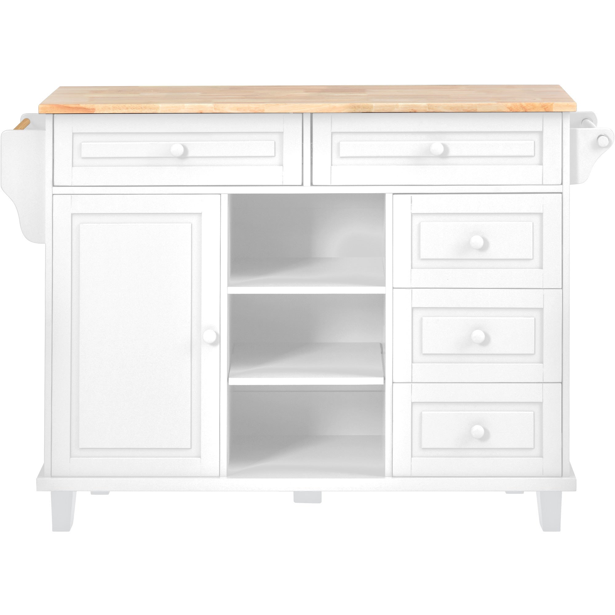 Kitchen cart with Rubber wood desktop rolling mobile kitchen island with storage and 5 draws 53 Inch  length(White)