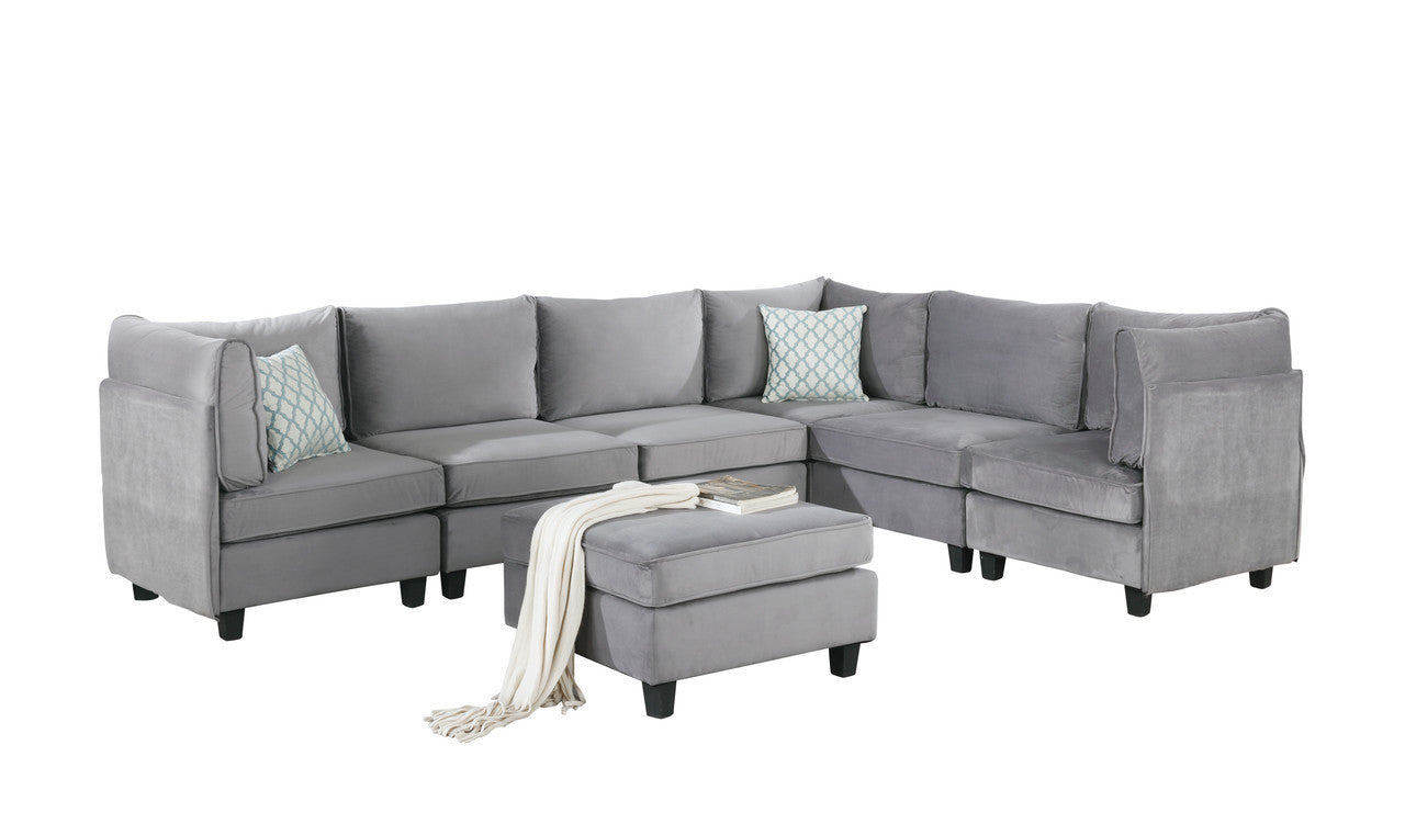 Simona Gray Velvet 7Pc Modular Sectional Sofa