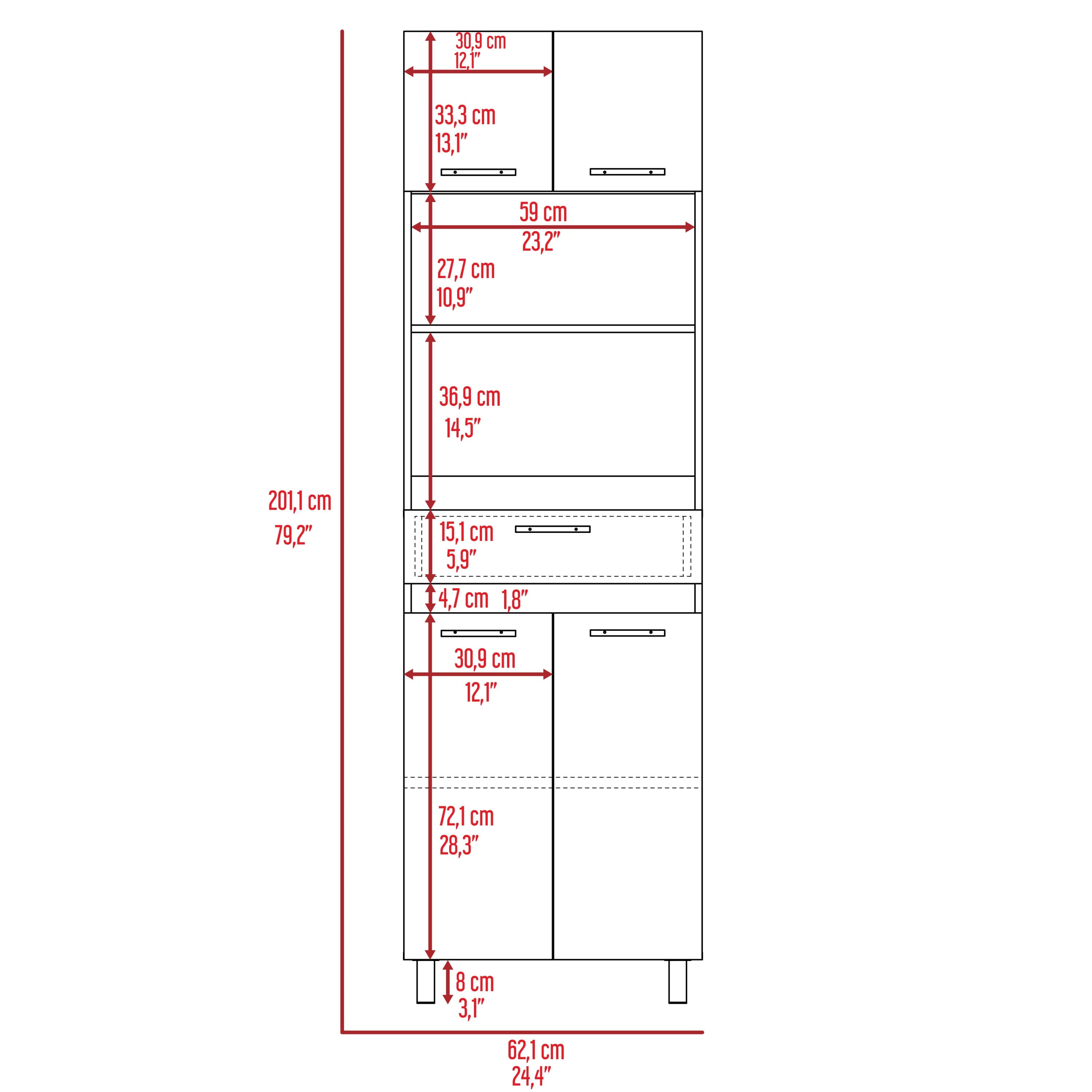 Caribe Microwave Cabinet, Four Legs, One Drawer, Double Door, One Shelf  -White / Smokey Oak