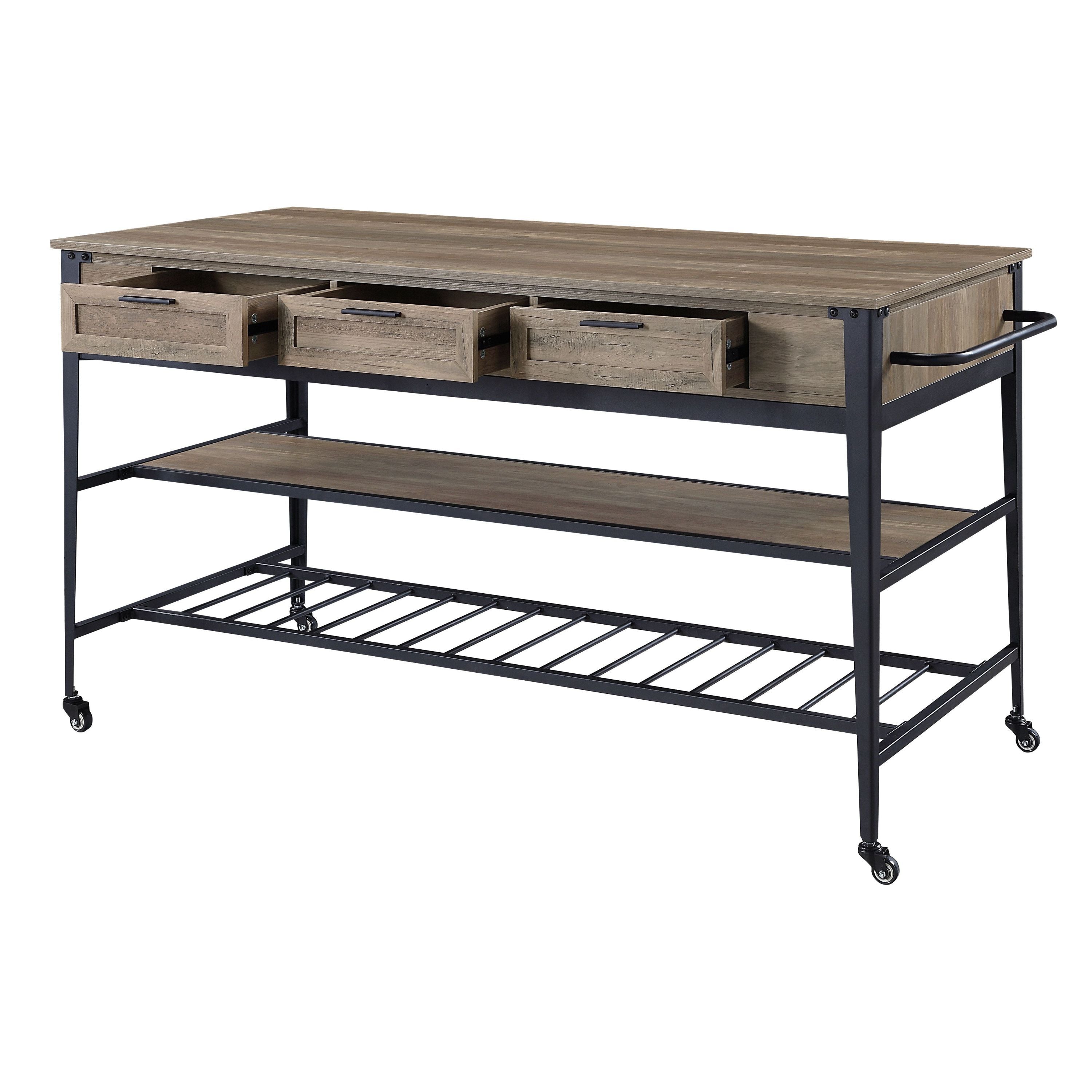 ACME Macaria Kitchen Island, Rustic Oak & Black Finish AC00402