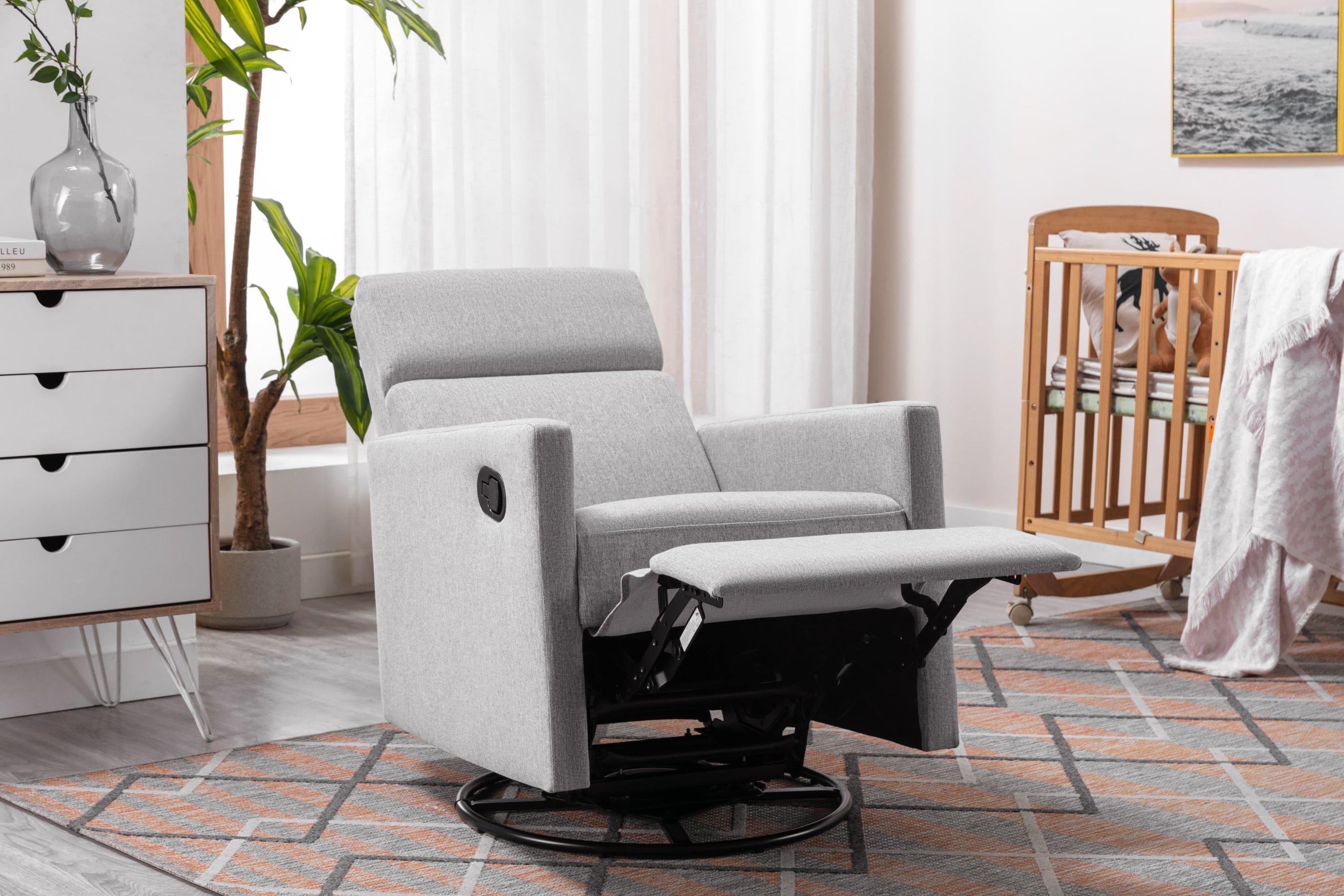 Modern Upholstered Rocker Nursery Chair Plush Seating Glider Swivel Recliner Chair, Gray