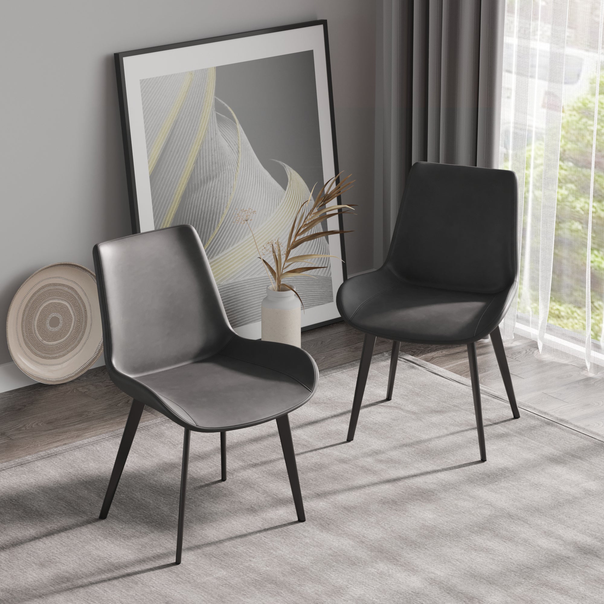 Modern Dining Chair Living Room Black Metal Leg Dining Chair-Grey-2pcs/ctn