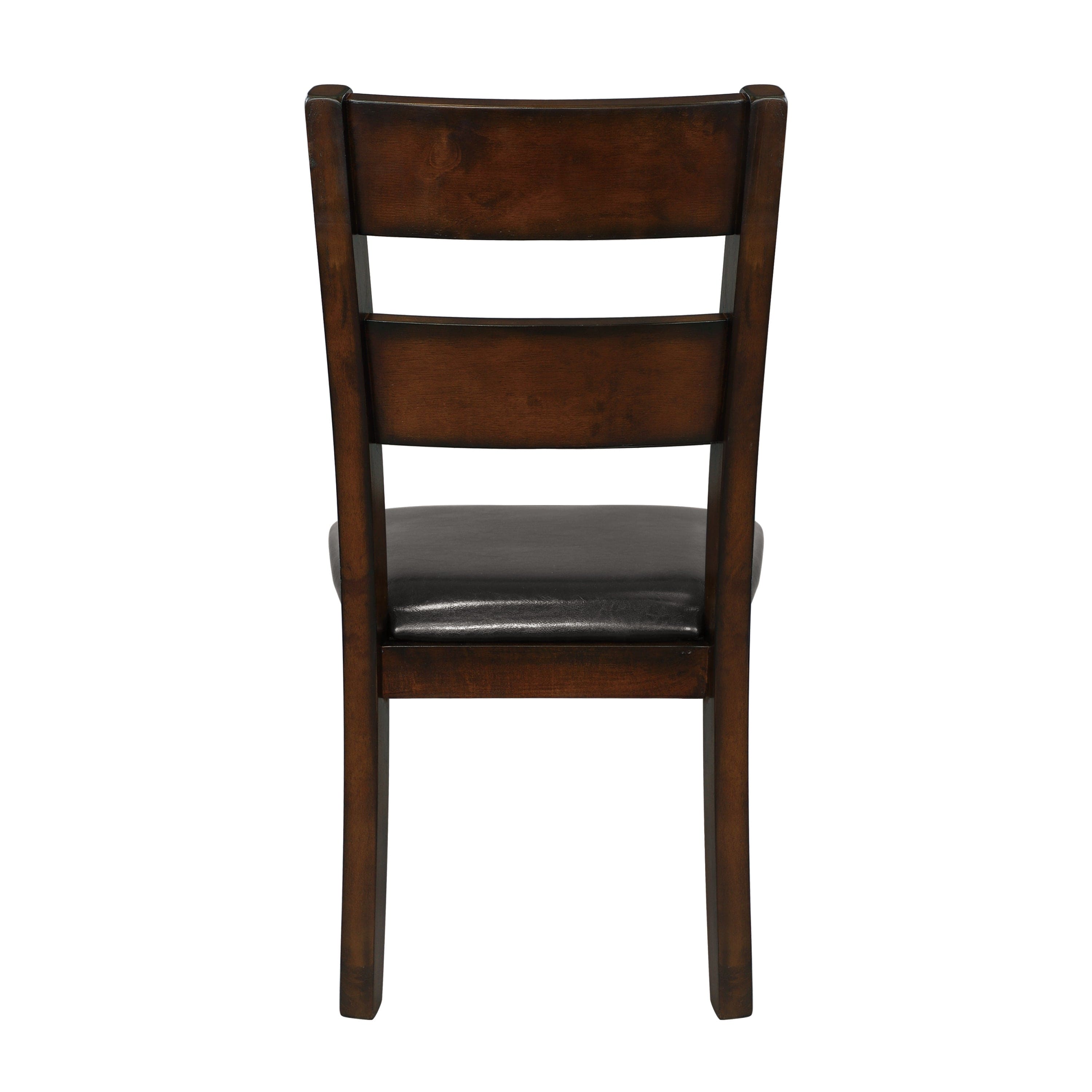 Cherry Finish Classic Style Set of 2 Side Chairs Mango Veneer Faux Leather Upholstered Transitional Dining Furniture