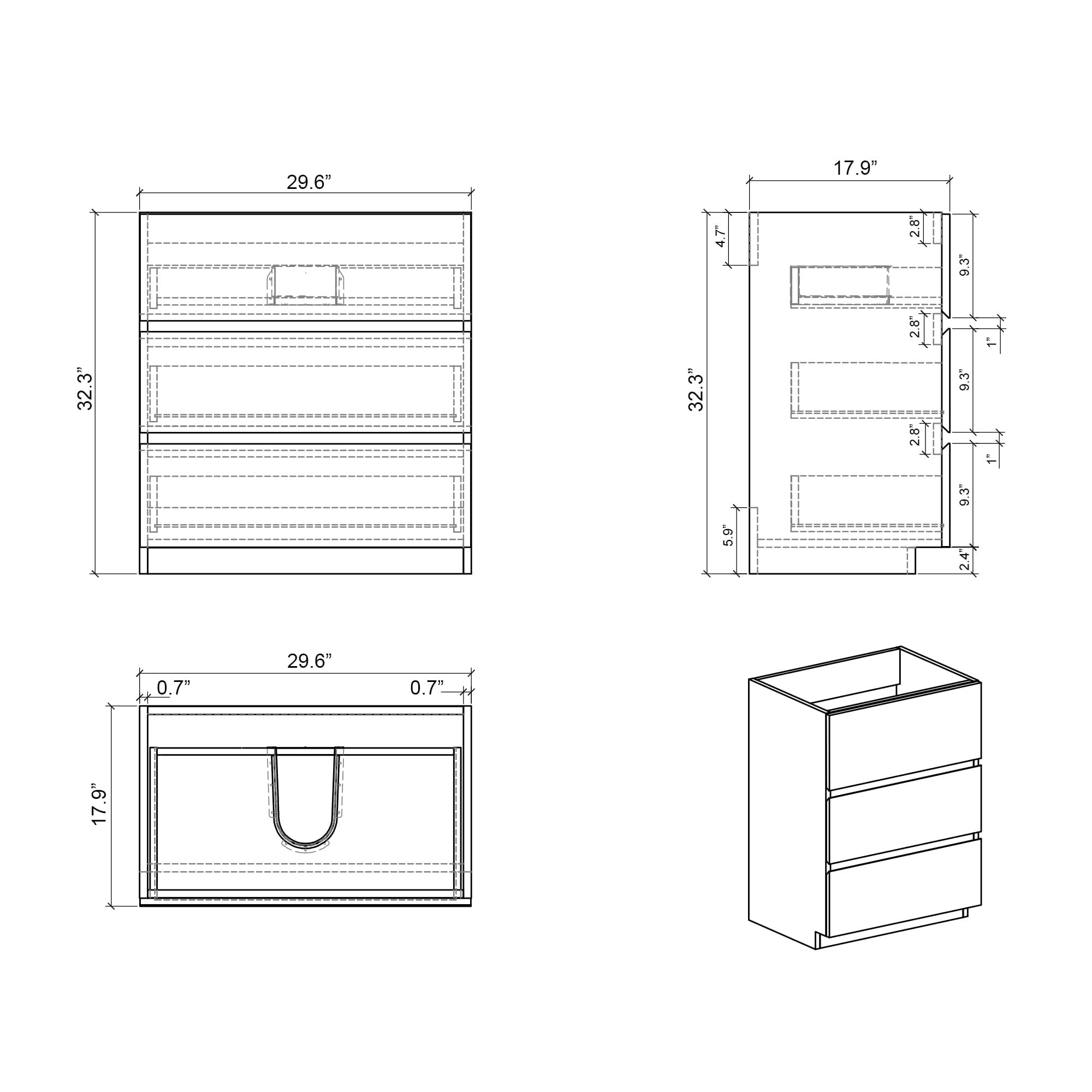 Alice 30" Gray Bathroom Vanity with Sink, Large Storage Freestanding Bathroom Vanity for Modern Bathroom, One-Piece White Sink Basin without Drain and Faucet