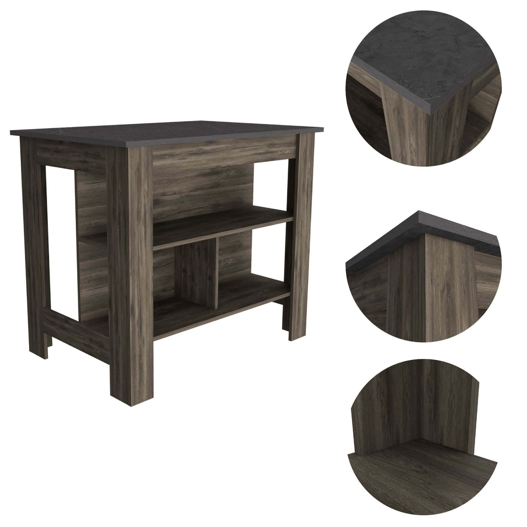 DEPOT E-SHOP Delos Kitchen Island, Four Legs, Three Shelves, Dark Brown / Onix