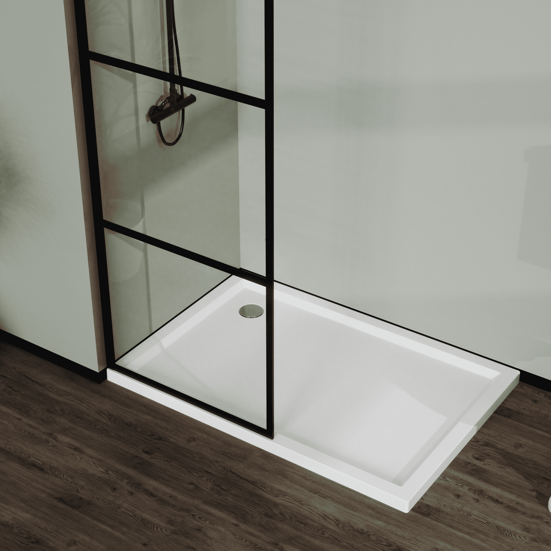 Goodyo 34" Shower Screen Door Walk-in Wet-room, Black, 3-panel Style