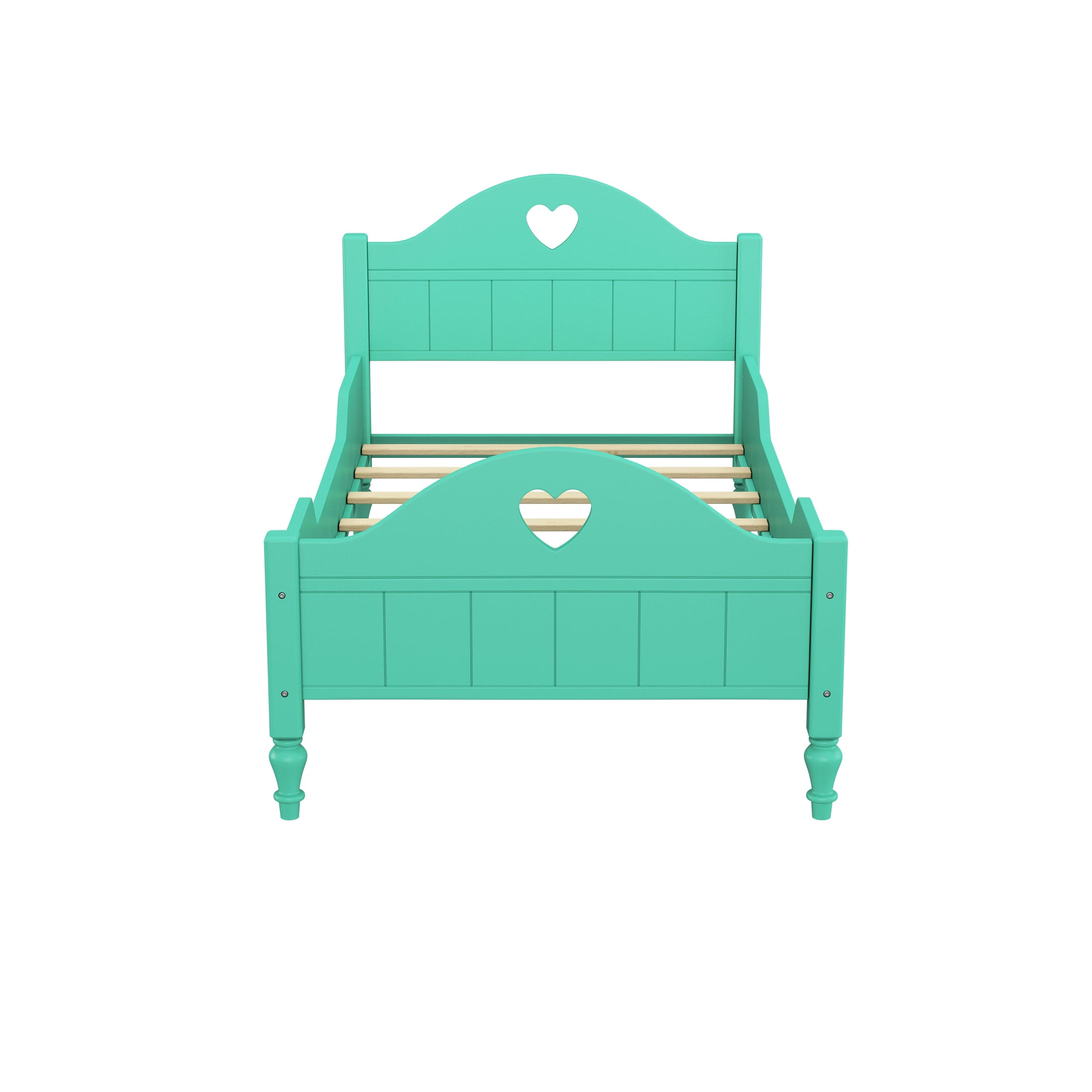 Macaron Twin Size Toddler Bed with Side Safety Rails and Headboard and Footboard,Seasoft Green