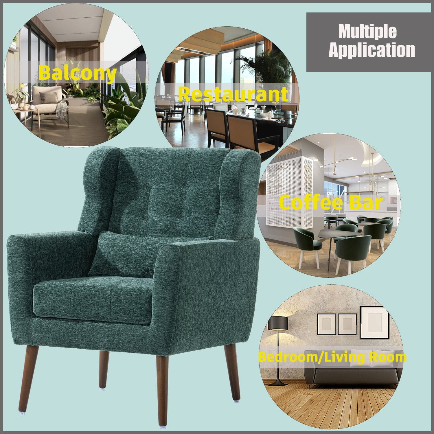 Modern Accent Chair Upholstered Foam Filled Living Room Chairs Comfy Reading Chair Mid Century Modern Chair with Chenille Fabric Lounge Arm Chairs Armchair for Living Room Bedroom (Blackish Green)