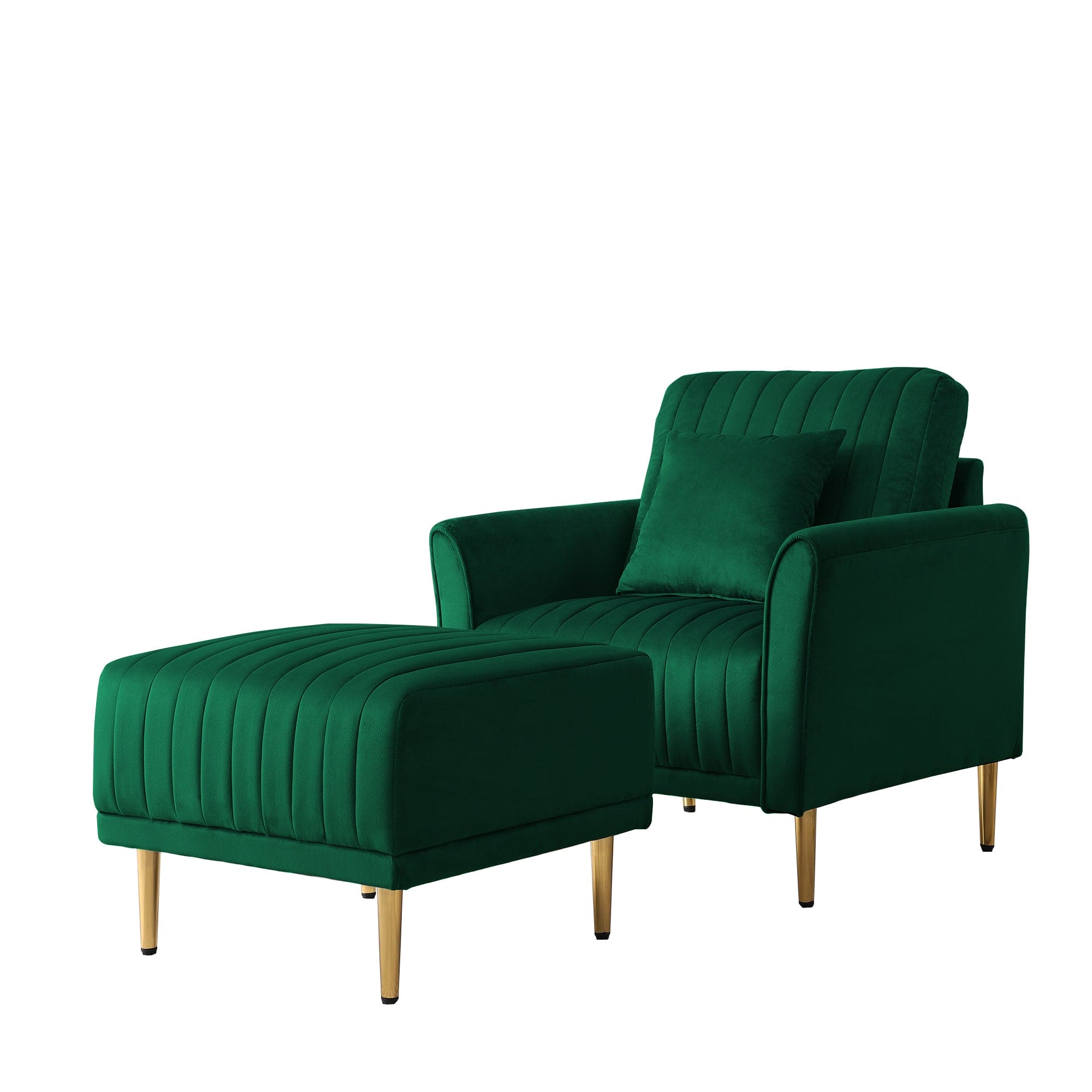 Modern Accent Chair Roll Arm Fabric Chairs, Contemporary Leisure Side Chair, Armchair for Living Room or Bedroom with Metal Legs, Upholstered Single Sofa Club Chair Green