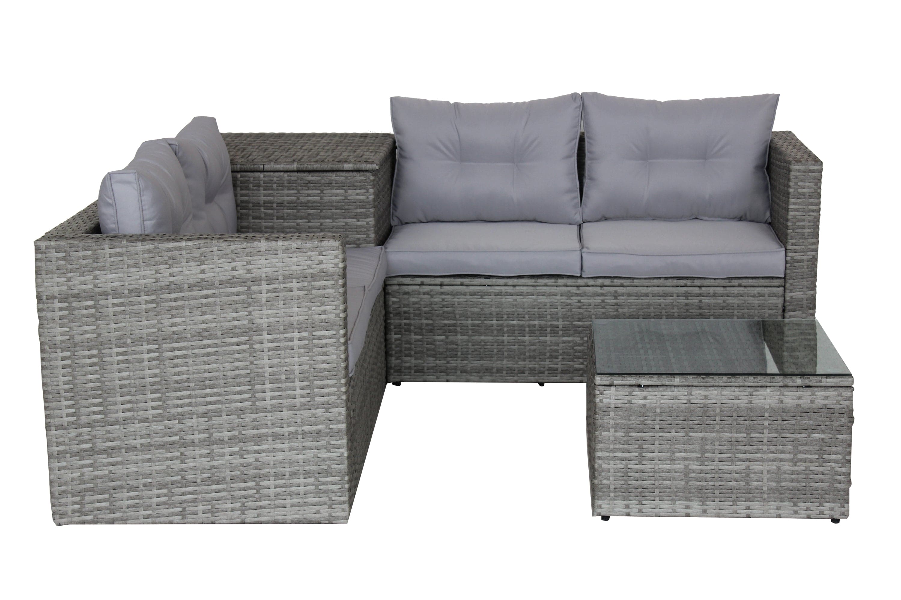 4 Piece Patio Sectional Wicker Rattan Outdoor Furniture Sofa Set with Storage Box Grey