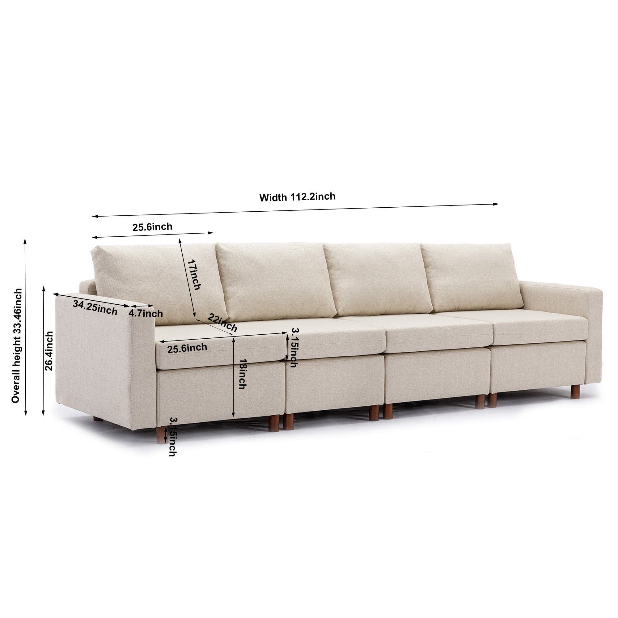 4 Seat Module Sectional Sofa Couch With 1 Ottoman for living room,Seat Cushion and Back Cushion Non-Removable and Non-Washable,Cream