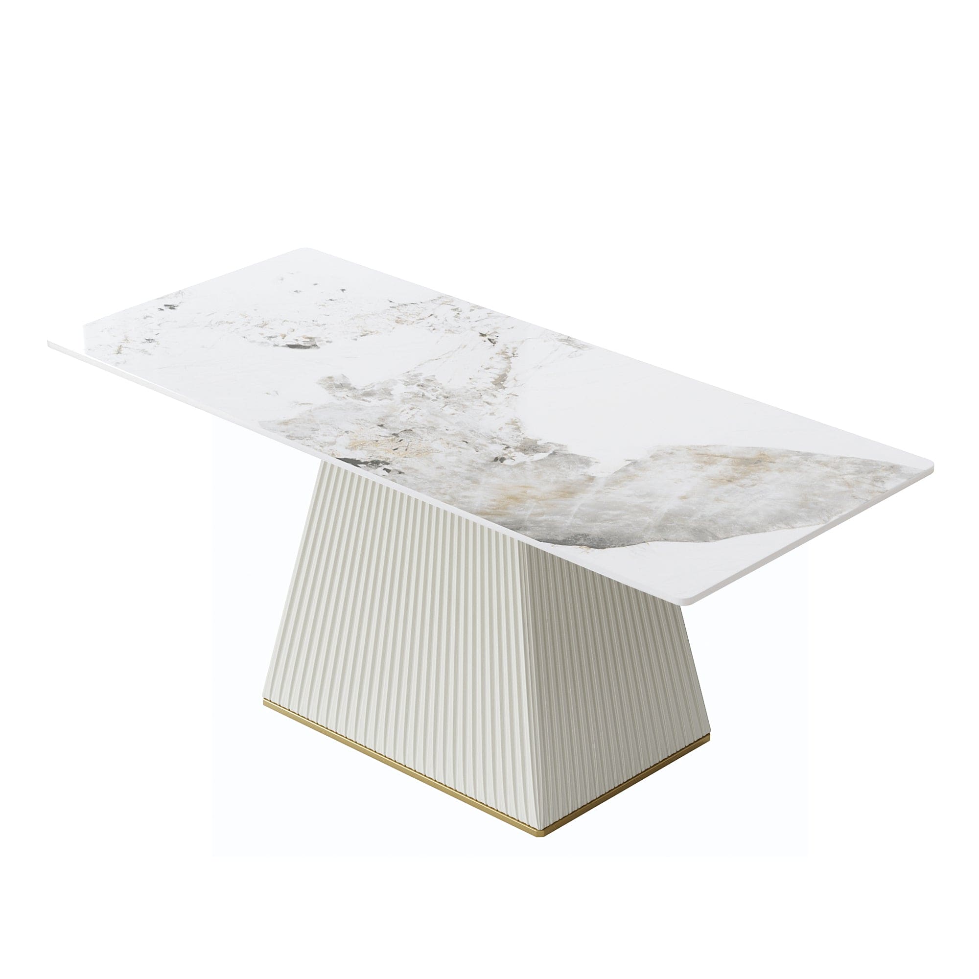 78.74" modern artificial stone Pandora straight side panel-beige PU plywood table legs-can accommodate 8 people.