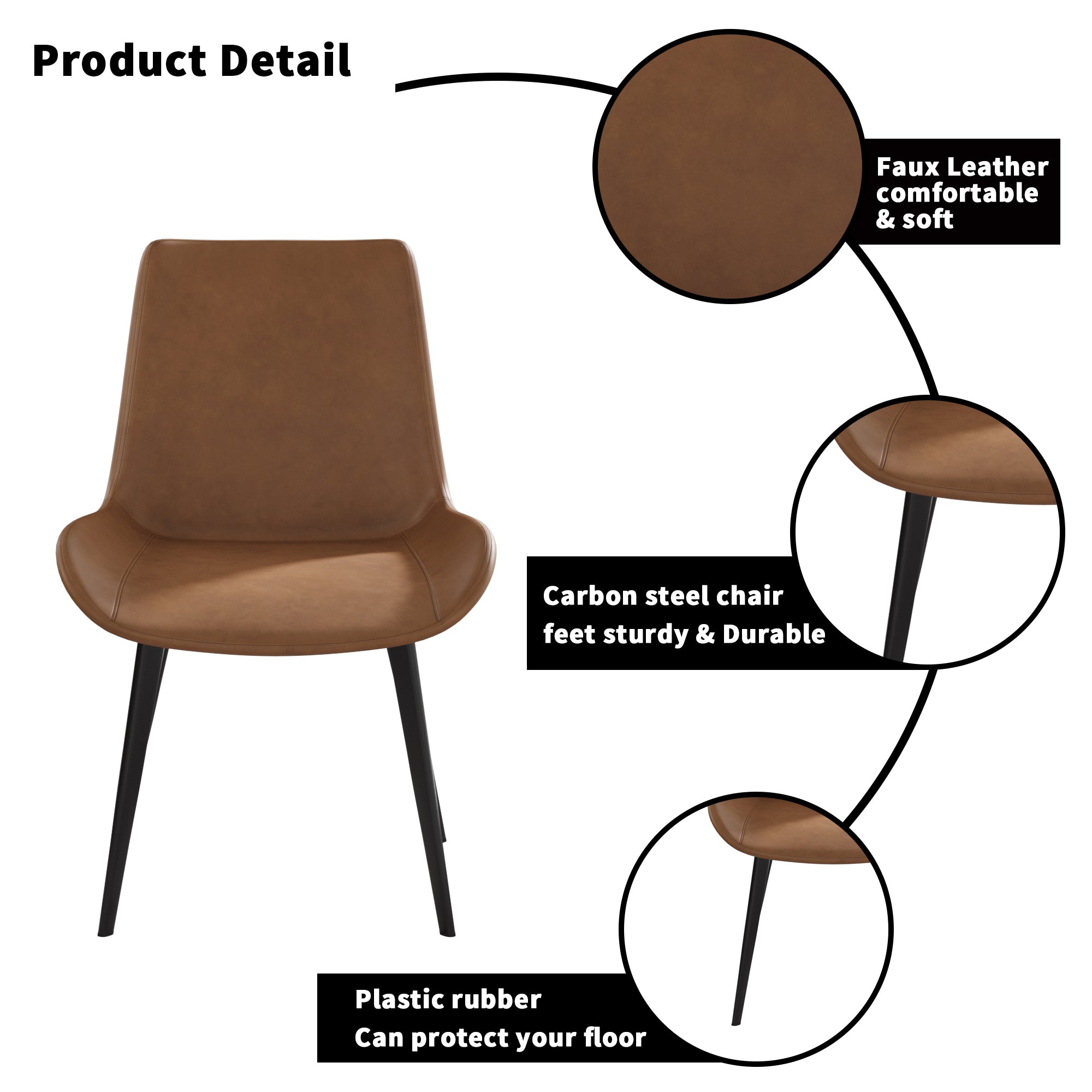 Modern Dining Chair Living Room Black Metal Leg Dining Chair-Brown-2pcs/ctn