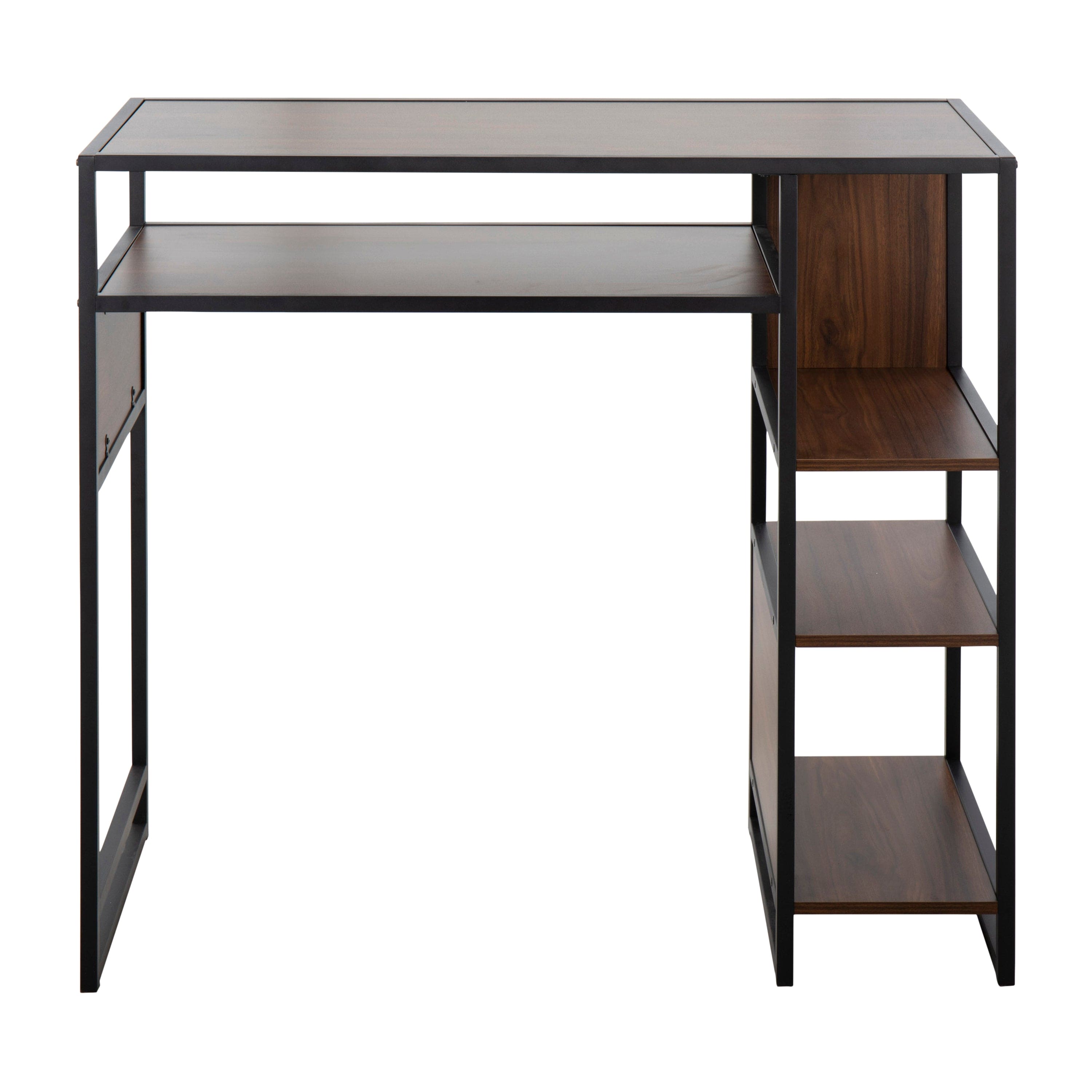 Display Farmhouse Bar Height Table with Storage Space in Black Metal and Walnut Wood by LumiSource