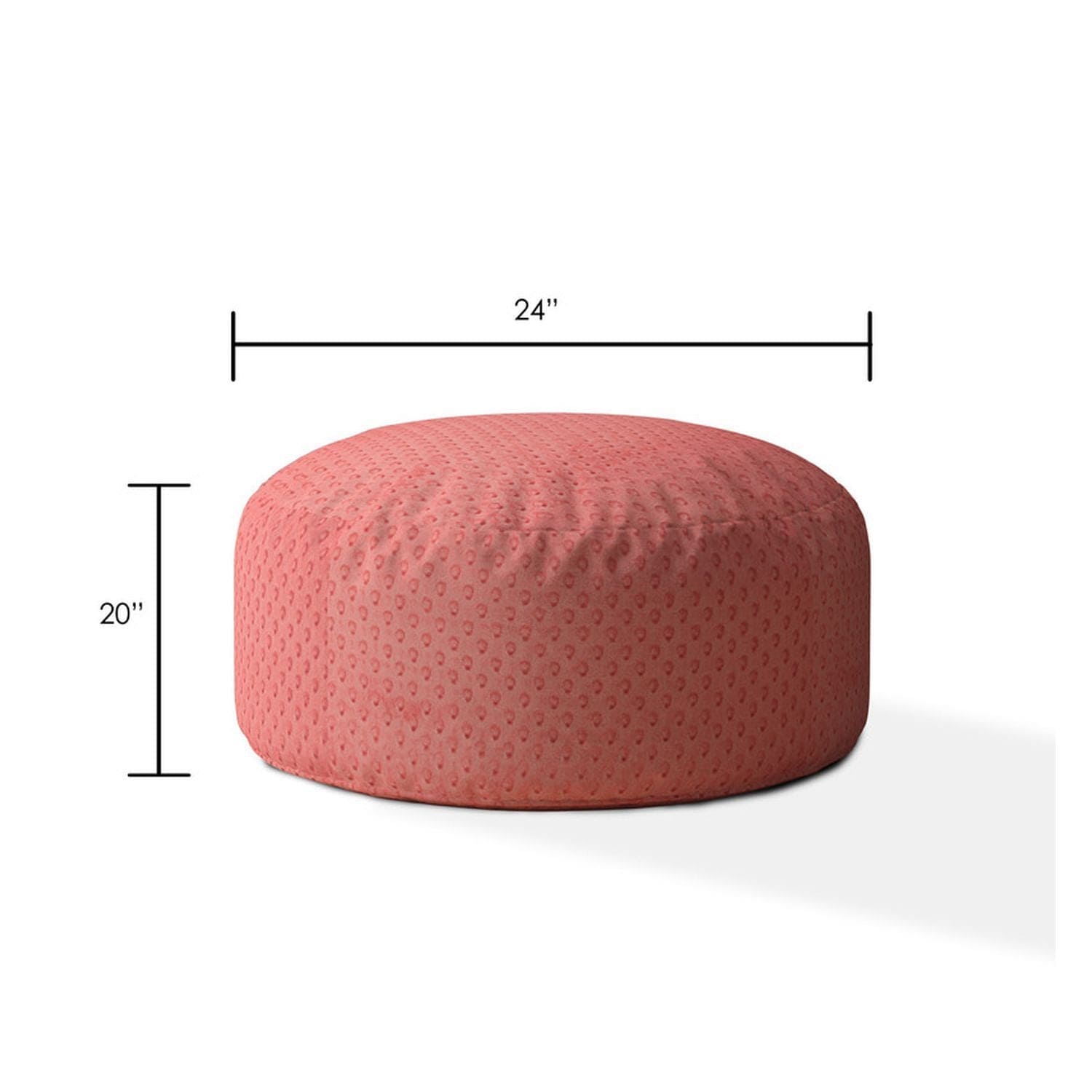 Indoor MINKY DIMPLE DOT Plush Coral Round Zipper Pouf - Stuffed - Extra Beads Included! - 24in dia x 20in tall