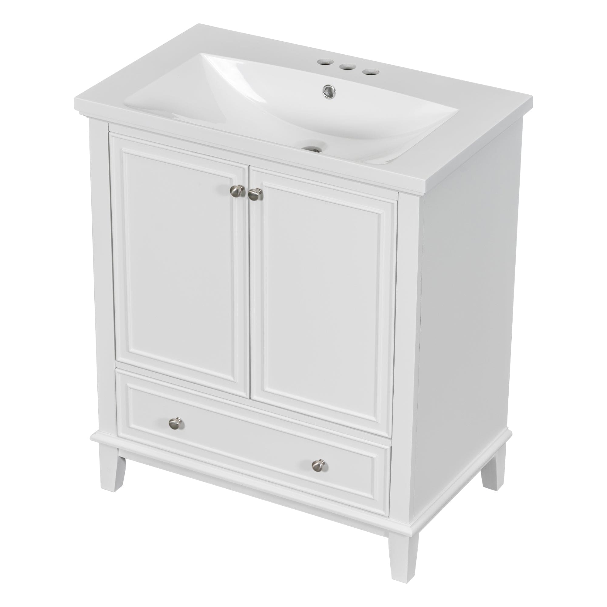 30" Bathroom Vanity with Sink Combo, Multi-functional Bathroom Cabinet with Doors and Drawer, Solid Frame and MDF Board, White