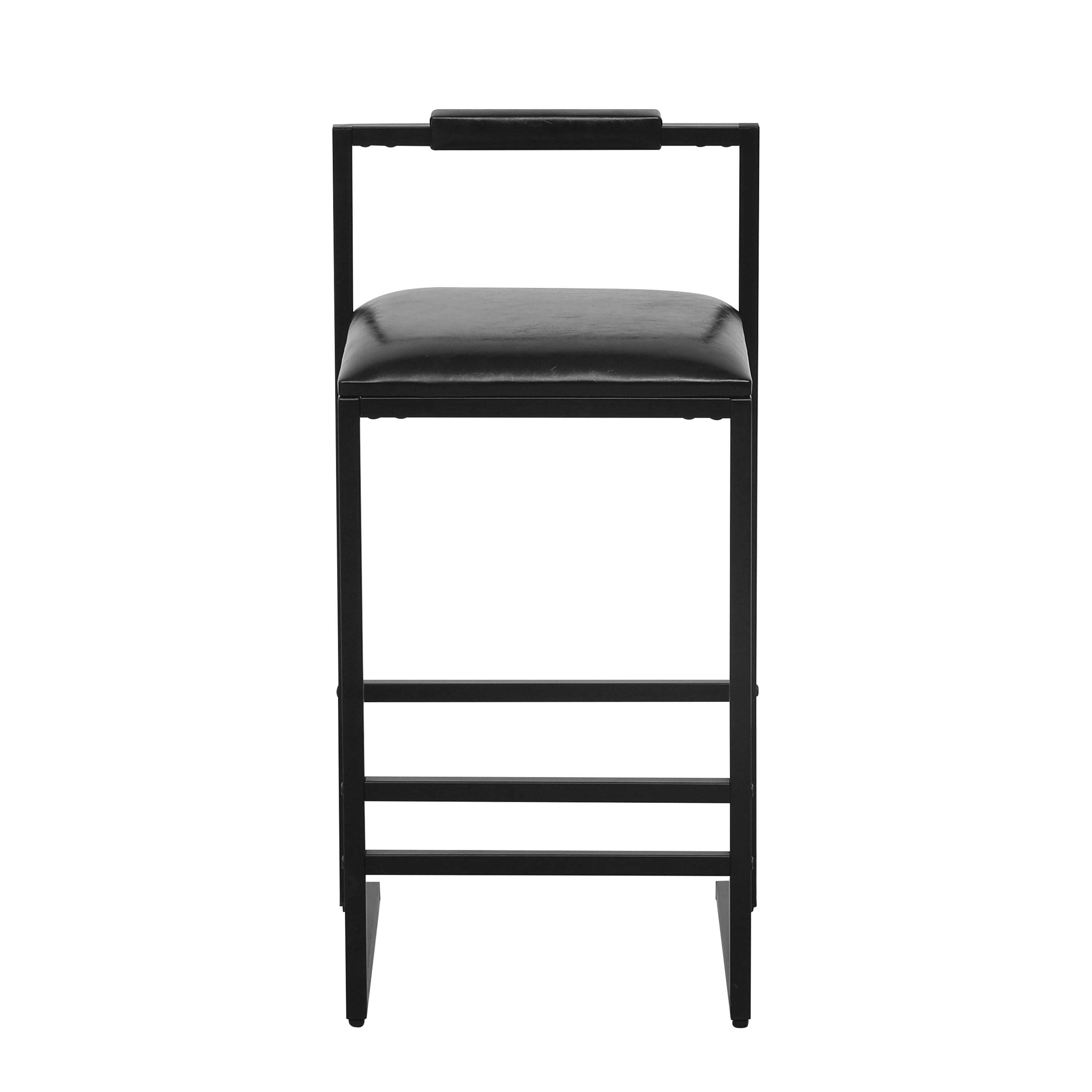 Black Bar Stool with Backrest Set of 2 Counter Height PU Leather Upholstered Bar Chairs with Footrest